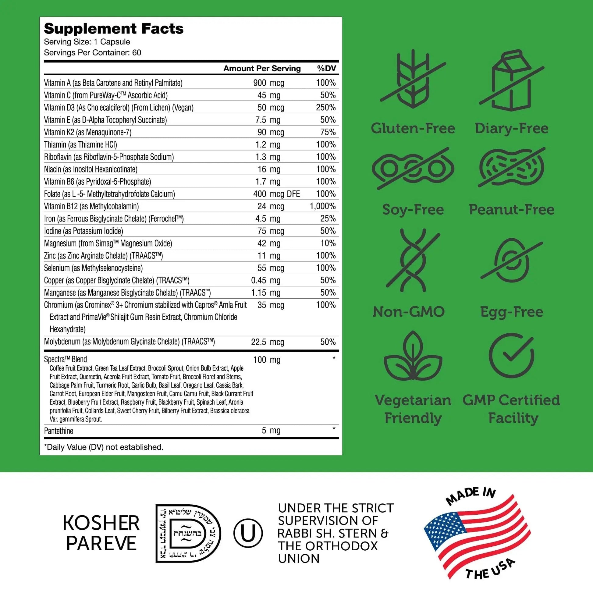 Zahler - One Daily Vegan Multivitamins for Women & Men (60 Count) Kosher Essential Vitamins & Minerals with Whole Food Spectra Blend ZahlerAu supplements