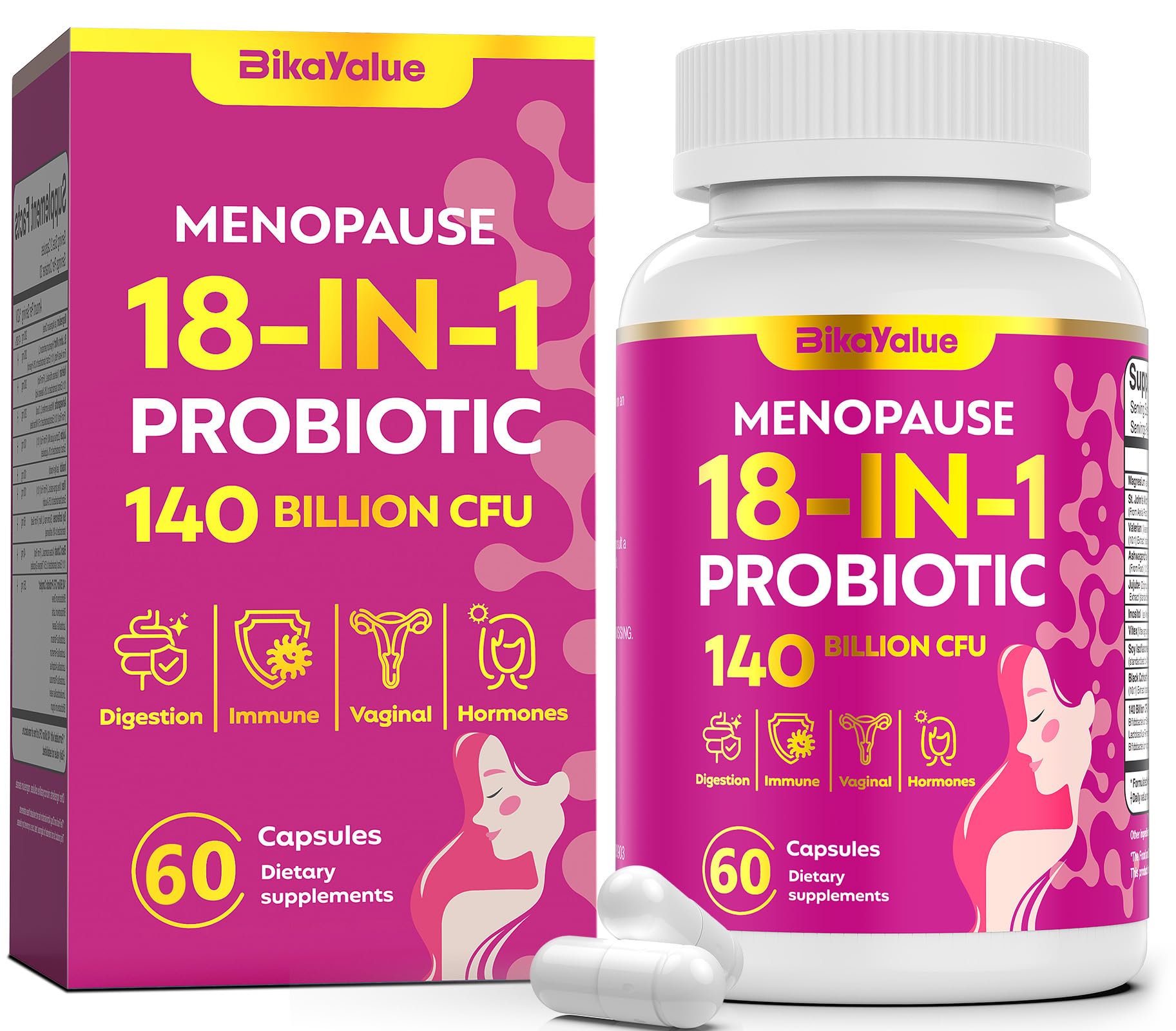 Menopause Supplements for Women, 140 Billion CFU Probiotics, 18-in-1 Menopause Relief with Magnesium, Black Cohosh, Inositol, Hormone Harmony for Women, Night Sweats, Mood Swings, Immunity - 60 Caps BIKAYALUEAu supplements