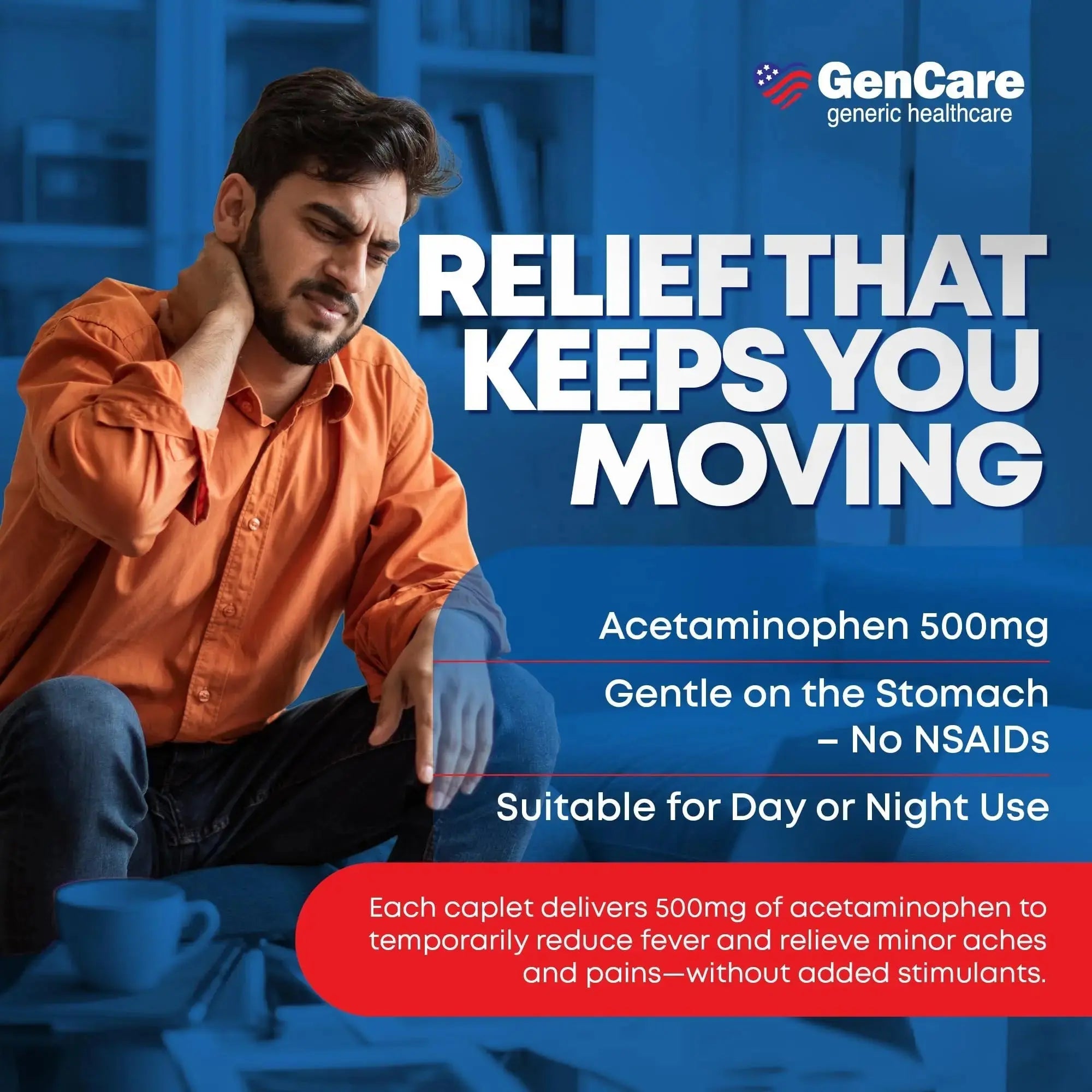 GenCare - Acetaminophen 500mg Extra Strength Pain Relief (300 Caplets) - Multi Symptom Pain Reliever for Headache, Sinus, Arthritis, Back Pain Muscle Ache, Toothache, Fever Reducer, Migraine GenCareAu supplements