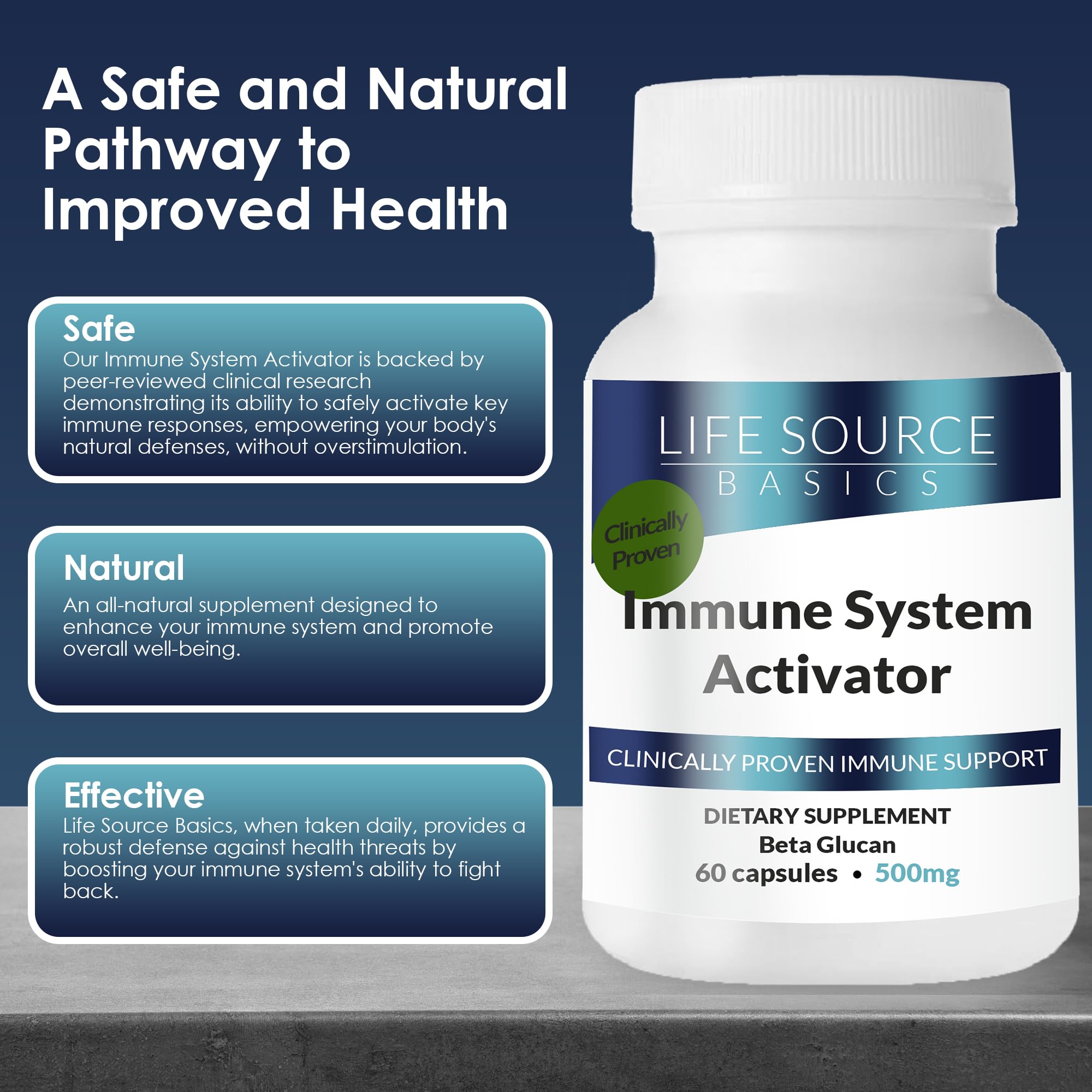 Life Source Basics Immune System Support Activator - High Purity Beta 1,3/1,6 Glucan - Immunity and Vitamin Supplement Non-GMO & Vegan Friendly for Men & Women, Gluten-Free 500 mg - 60 Capsules L LIFE SOURCE BASICSAu supplements