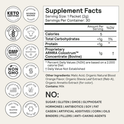 ARMRA Colostrum™ Premium Powder, Grass Fed, Gut Health Bloating Immunity Skin & Hair, Contains 400+ Bioactive Nutrients, Keto, Gluten & Fat Free (Blood Orange Bundle | 90 Servings) ARMRAUS supplements