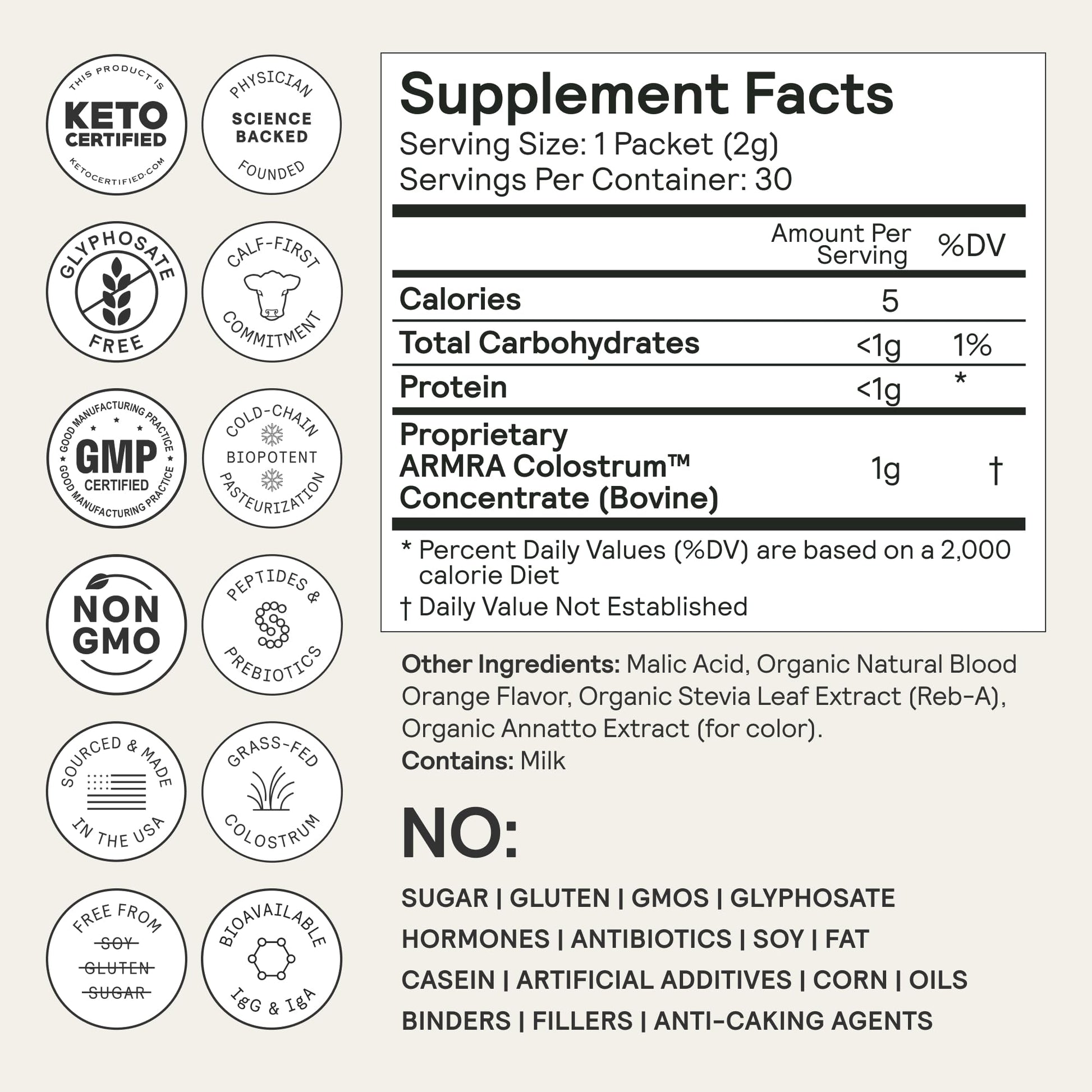 ARMRA Colostrum™ Premium Powder, Grass Fed, Gut Health Bloating Immunity Skin & Hair, Contains 400+ Bioactive Nutrients, Keto, Gluten & Fat Free (Blood Orange Bundle | 120 Servings) ARMRAUS supplements