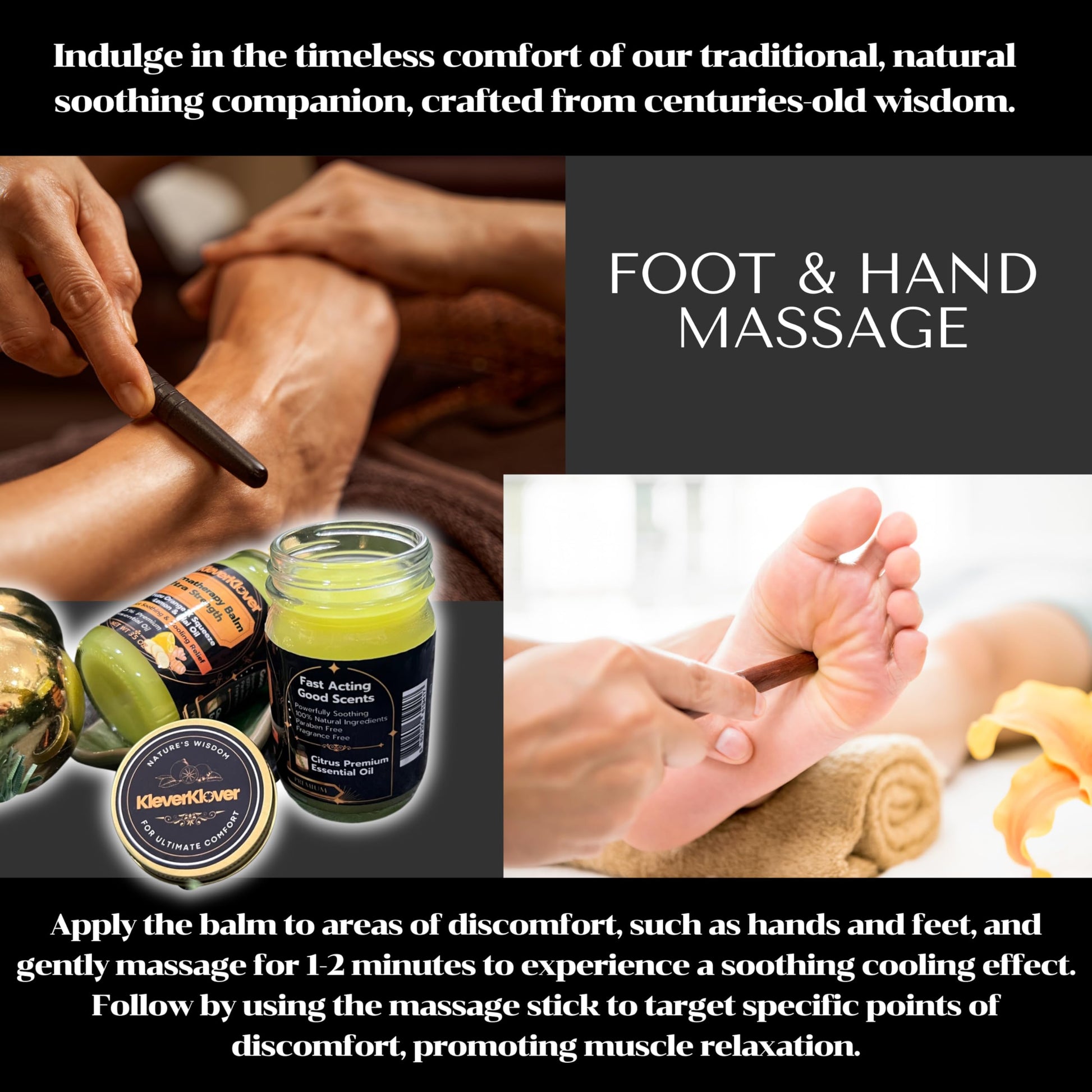 KleverKlover Back and Neck Aromatherapy Balm Ultra Strength for Healing Sore Muscle & Joint After Workout or Yoga - Plai Oil - Preservative Free- Citrus Scent + Free Massage Reflexology Wooden Stick KleverKloverAu supplements