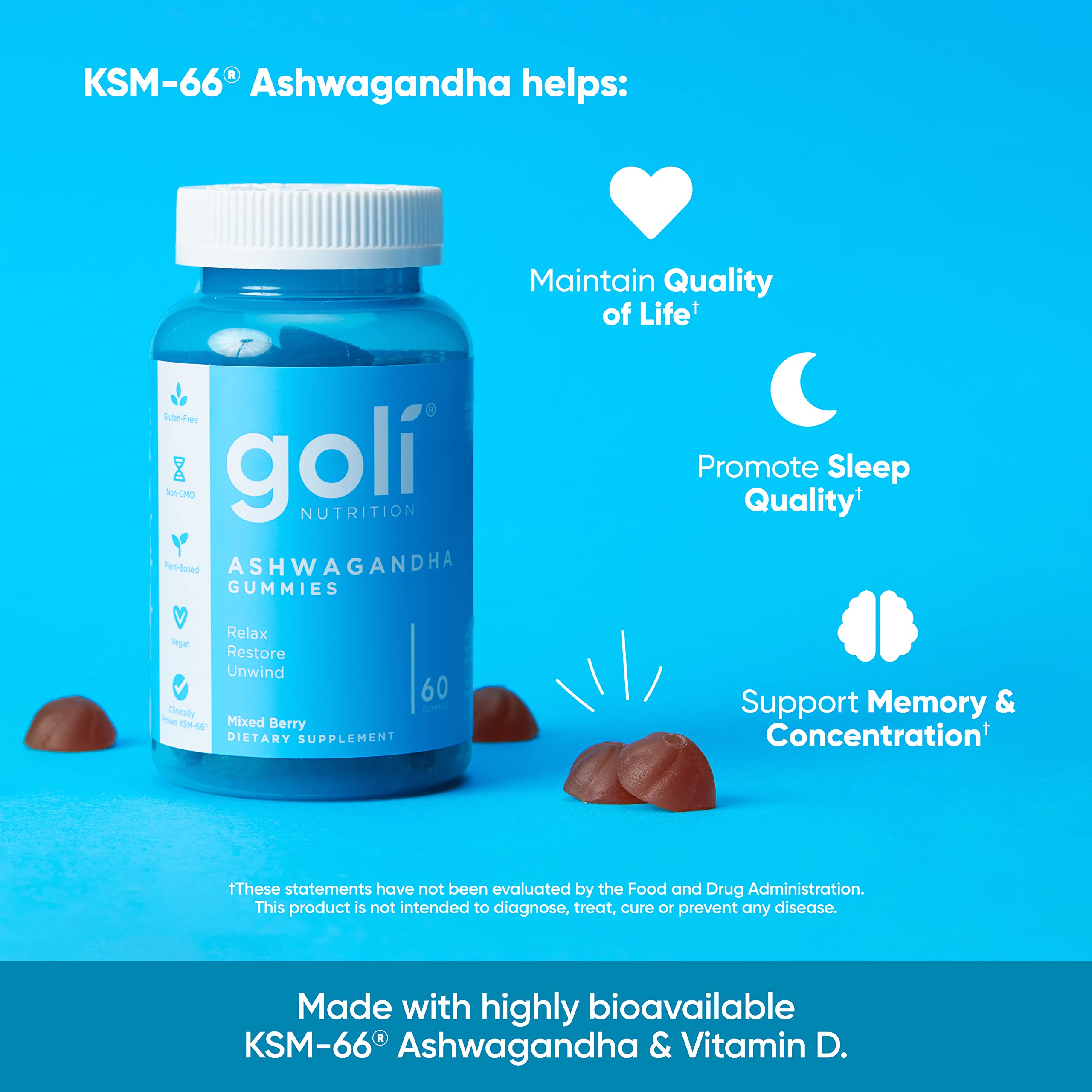 Goli Ashwagandha & Vitamin D Gummy - 300 Count - Mixed Berry, KSM-66, Vegan, GoliAu supplements