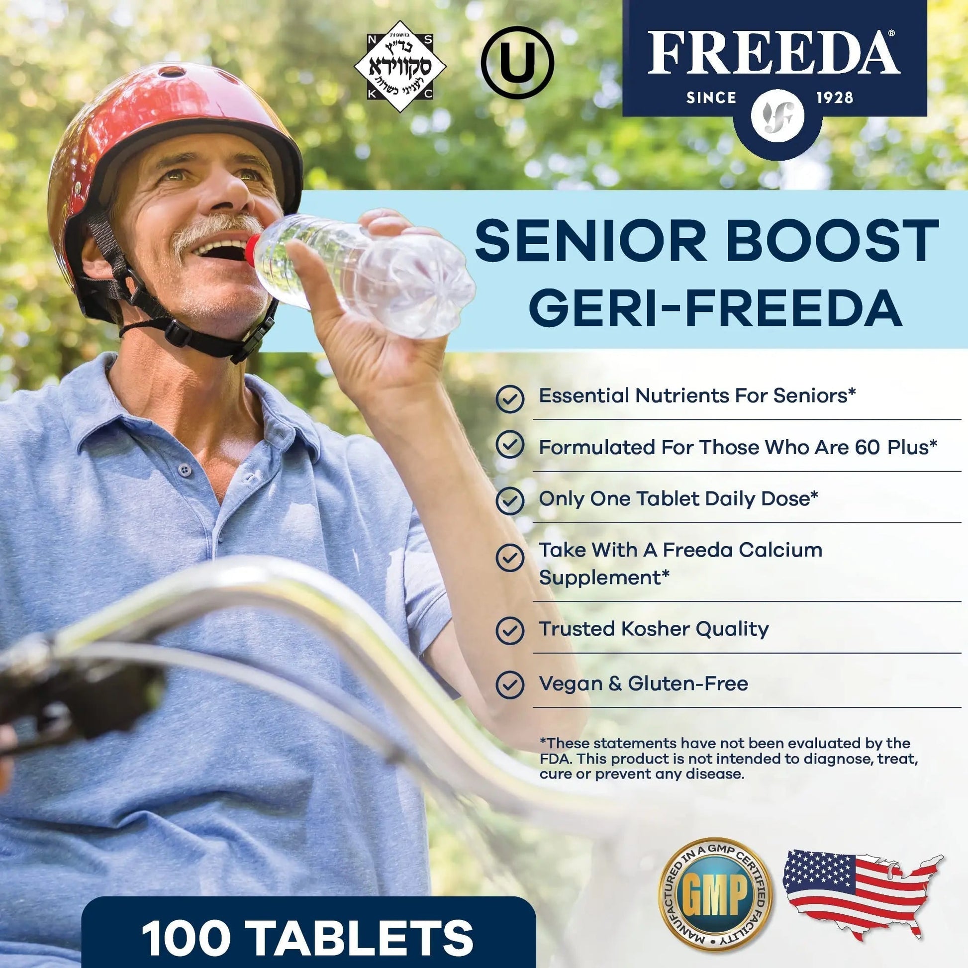 Freeda Senior Multivitamin - Kosher Vitamins for Men & Women 60 and Over - One Daily Coated Tablet - Women’s & Men’s Vitamins Multivitamin 60 Plus FREEDAAu supplements