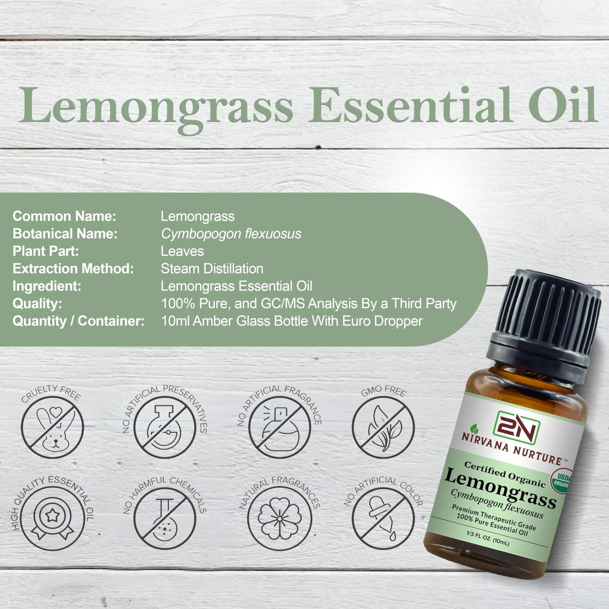 Nirvana Nurture Lemongrass Essential Oil USDA Certified Organic 100% Pure Premium Therapeutic Grade Nirvana NurtureAu supplements