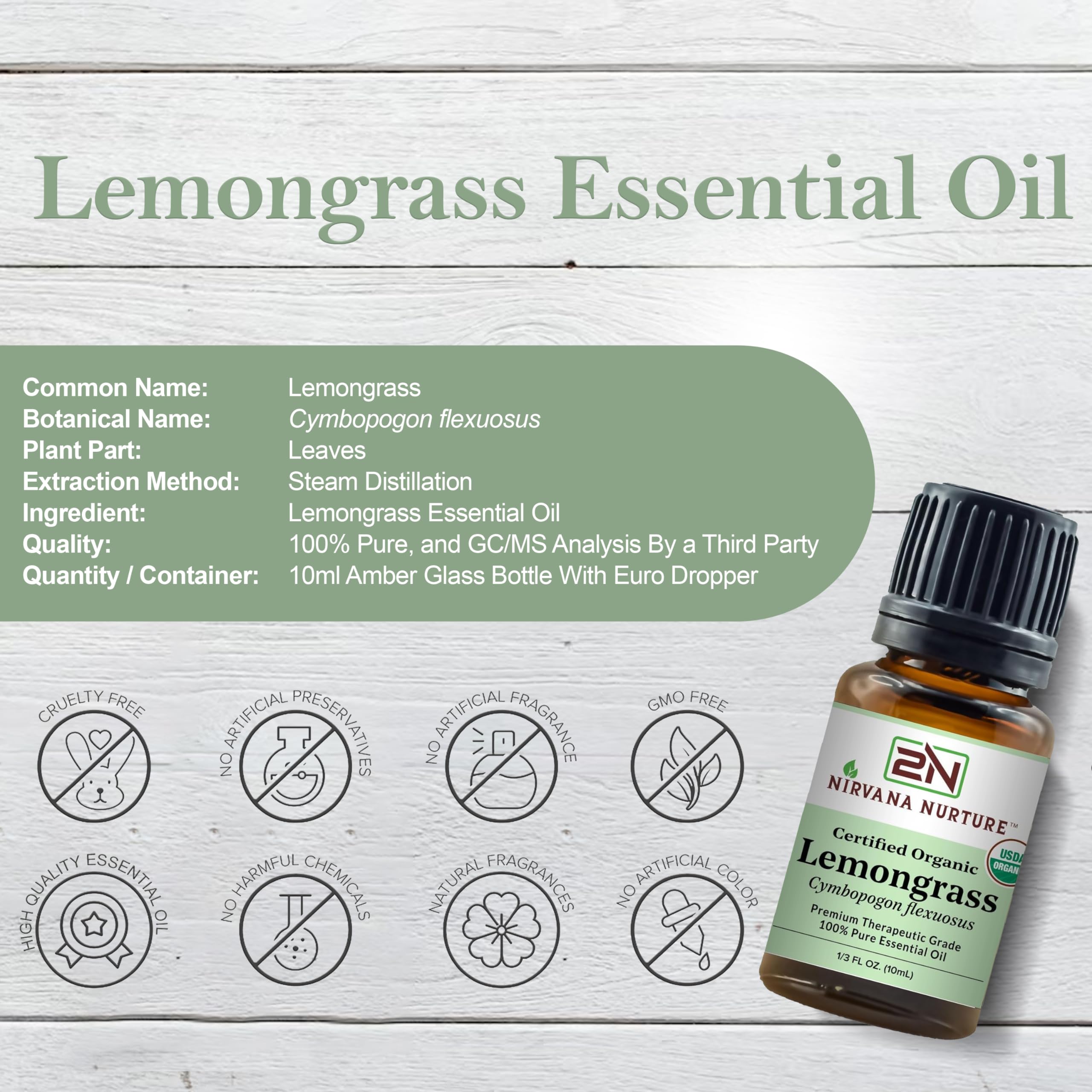 Nirvana Nurture Lemongrass Essential Oil USDA Certified Organic 100% Pure Premium Therapeutic Grade Nirvana NurtureAu supplements