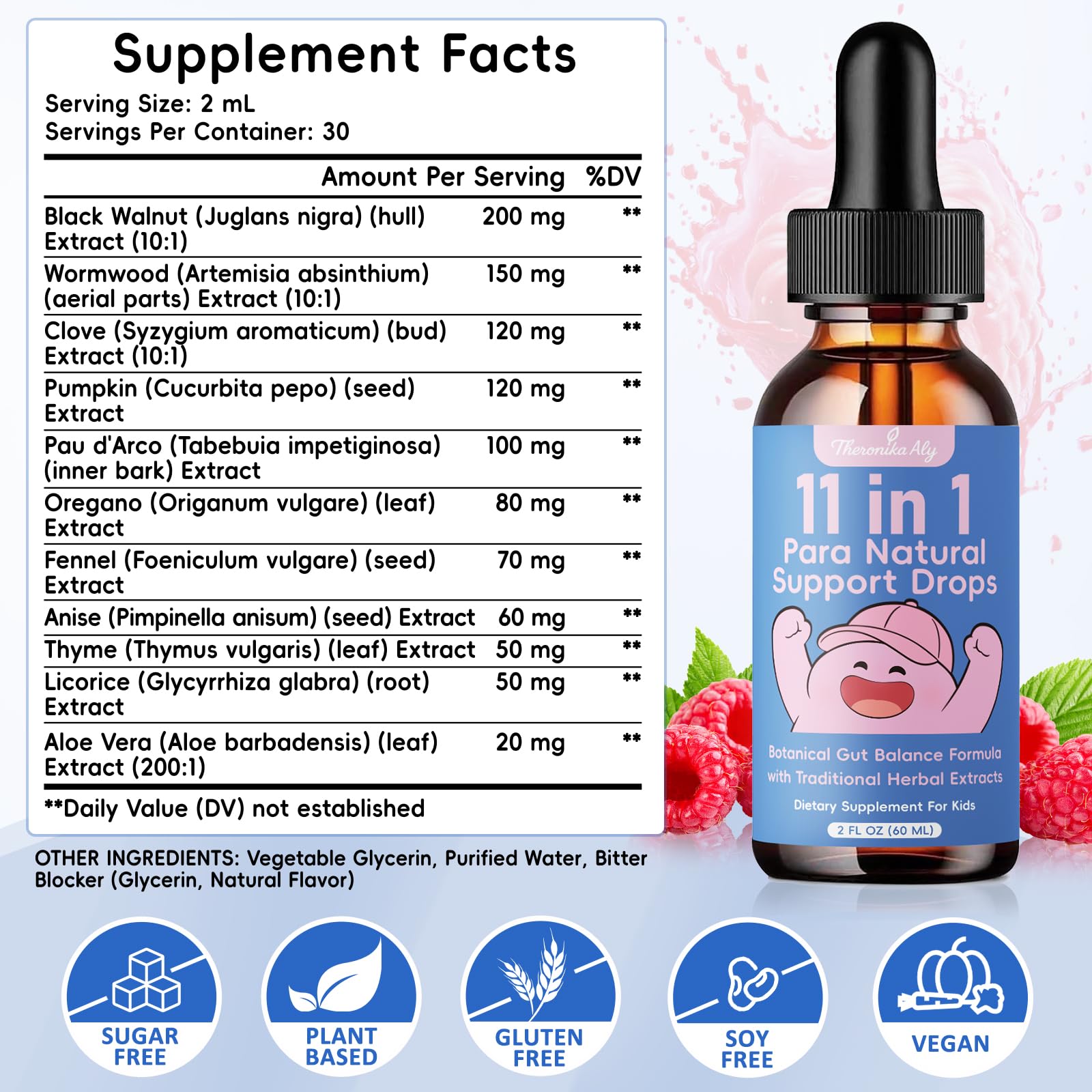 Theronika Aly Parasite Cleanse for Humans & Kids – Advanced Herbal Blend with Black Walnut, Wormwood, Clove, Digestive & Gut Balance Support, Alcohol-Free Liquid Drops, 30 Servings Theronika AlyAu supplements