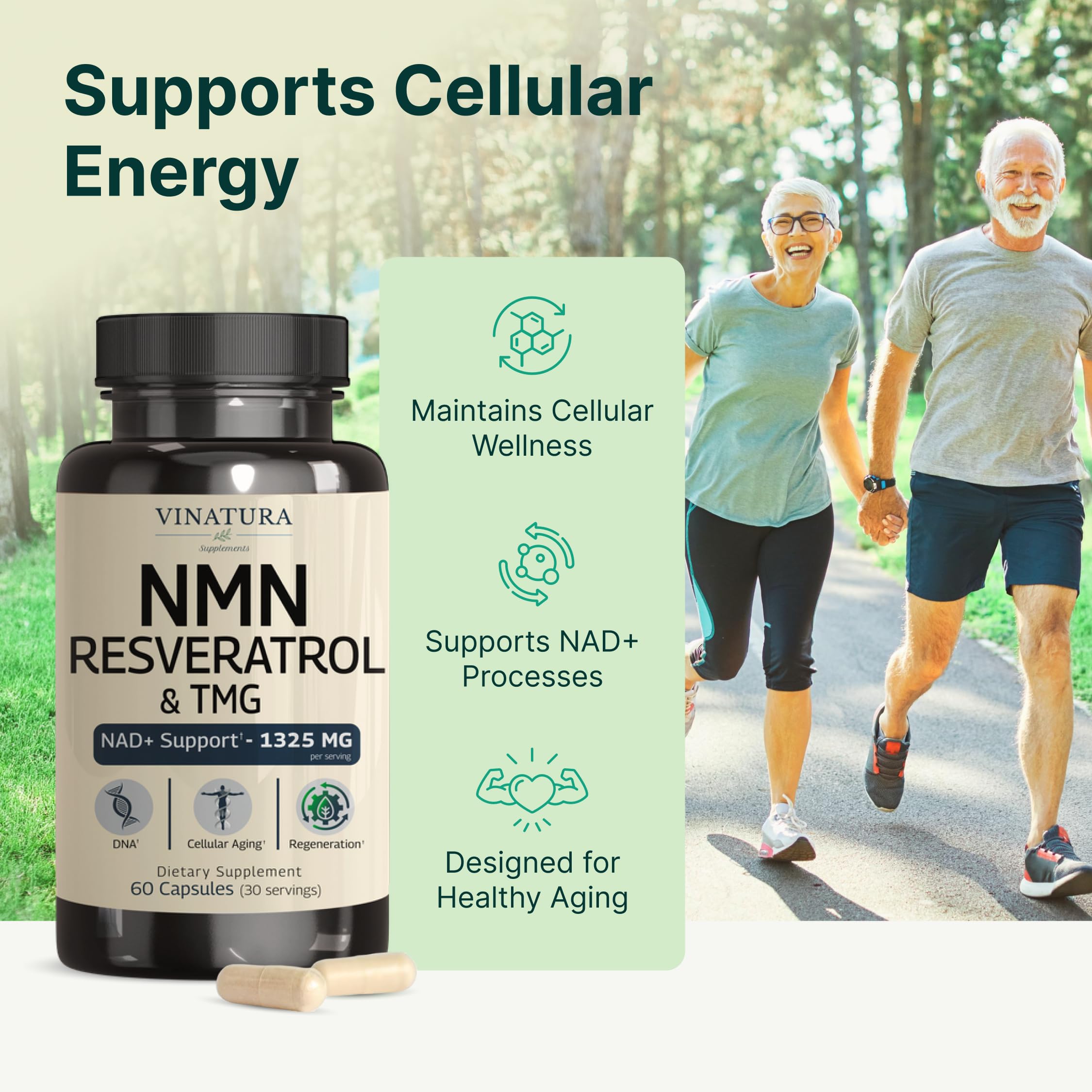 VINATURA NMN Complex Supplement 1325MG - NMN 1000mg with Resveratrol and TMG, Support NAD+, 60 Capsules VINATURAAu supplements
