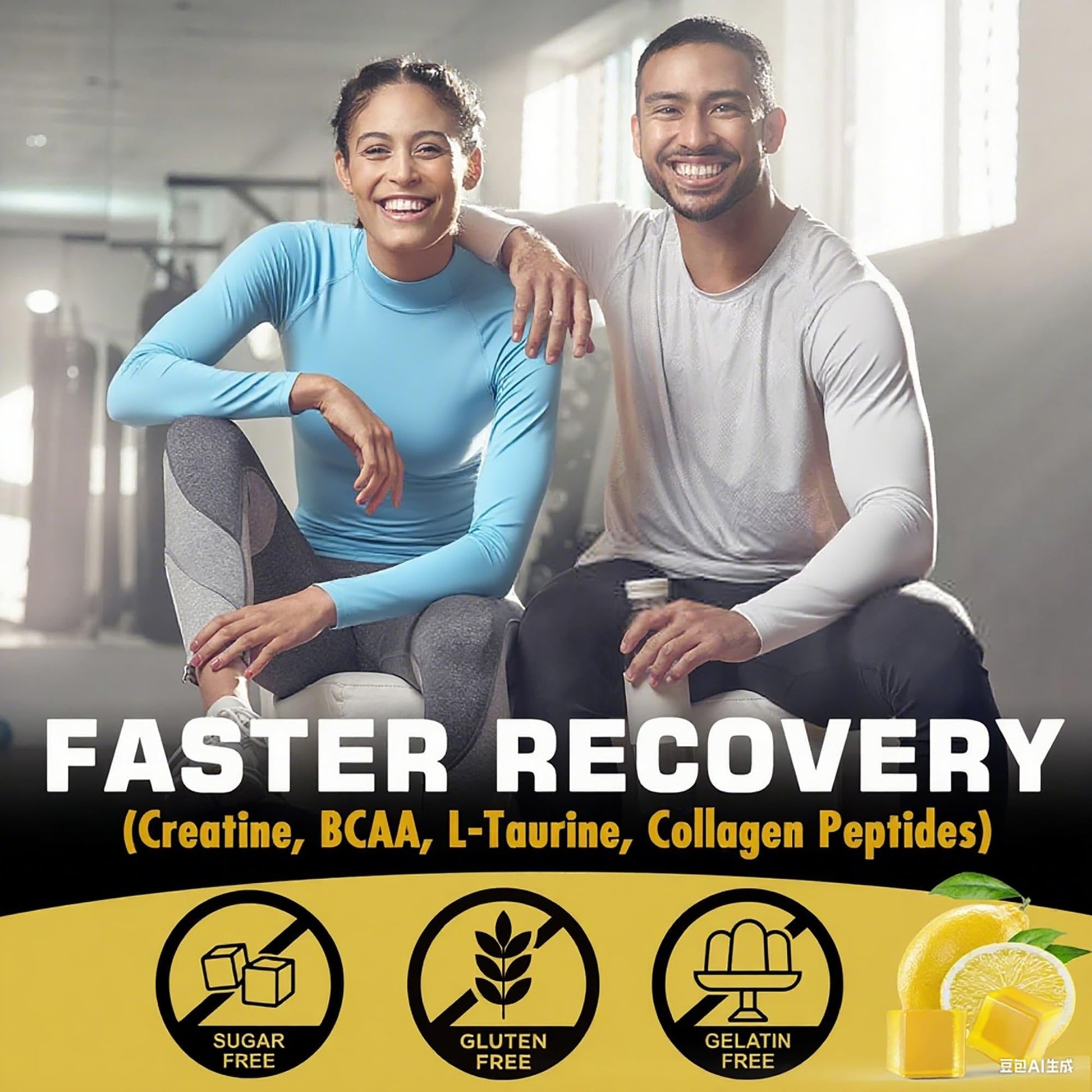 Creatine Monohydrate Gummies for Men & Women - with BCAA, Collagen Peptides, L-Taurine, Vitamin B12, D3, Chewables Creatine Monohydrate 5g Per Serving, Natural Lemon Flavor, Sugar Free, 2 Pack EnvyCureAu supplements