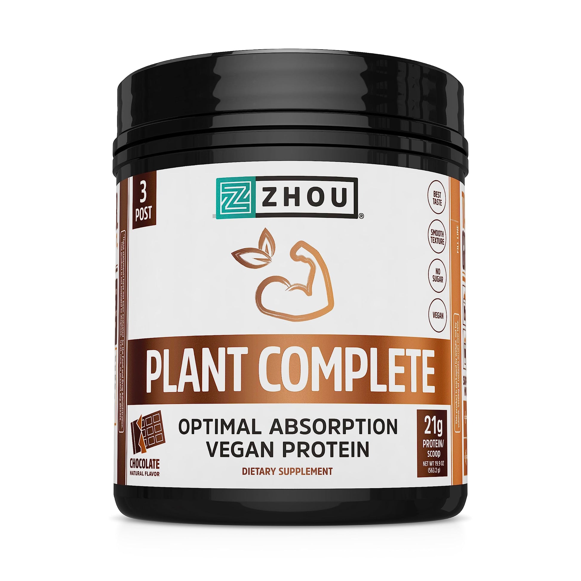 Zhou Nutrition Plant Based Vegan Protein Powder, Best Absorption Digest Score, Complete Zhou NutritionUS supplements