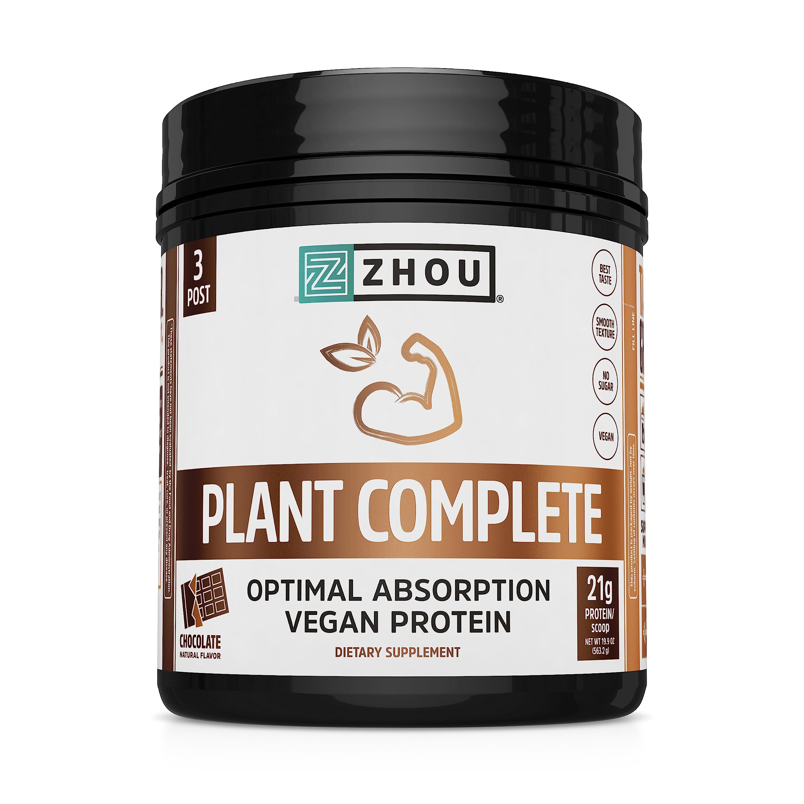 Zhou Nutrition Plant Based Vegan Protein Powder, Best Absorption Digest Score, Complete Zhou NutritionUS supplements