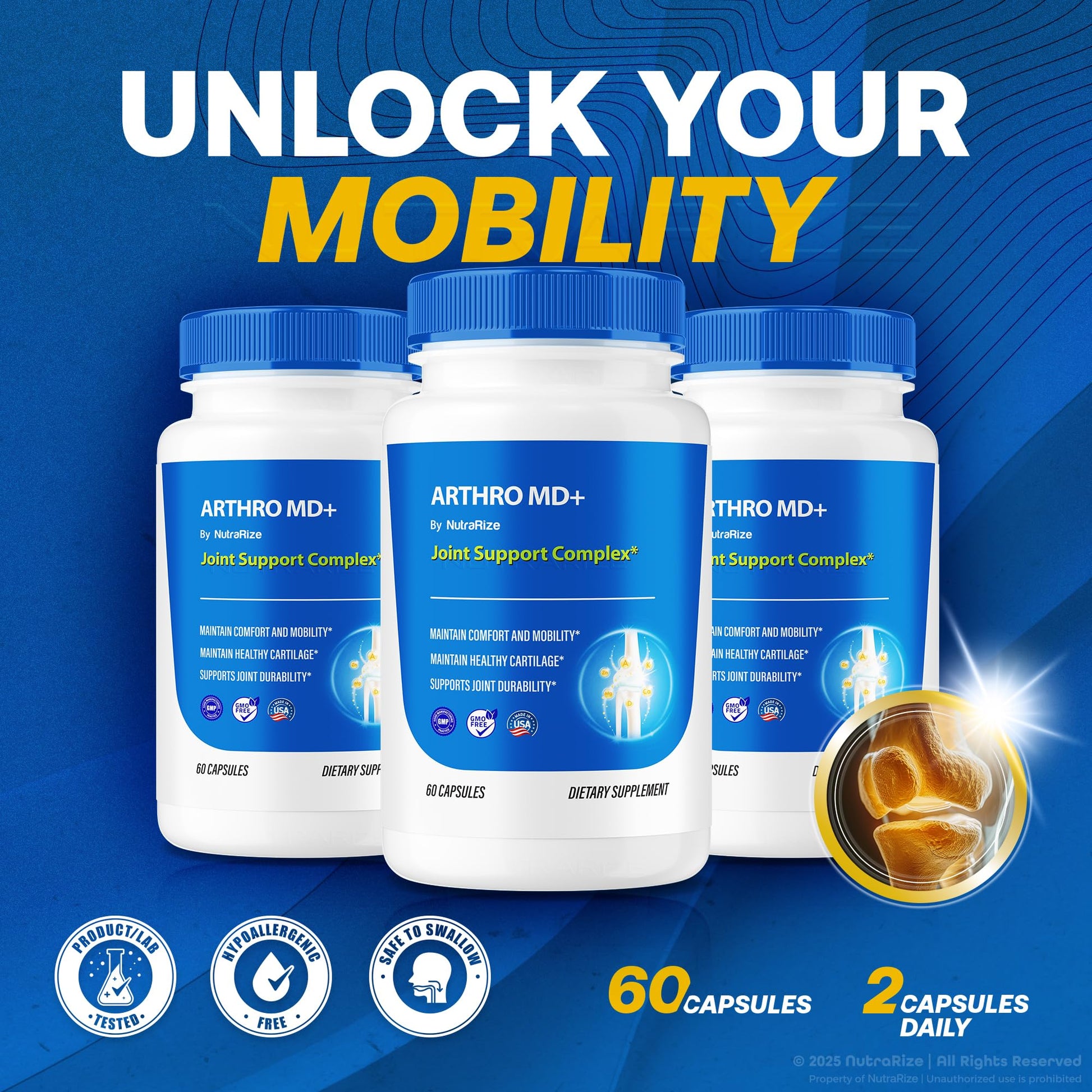 NutraRize (3 Pack) Arthro MD+ Capsules, Official Arthro MD Joint Support, All Natural Formula to Support Flexibility and Mobility, Premium Pills for Healthy Joints, Arthro M D Review (180 Capsules) NutraRizeAu supplements