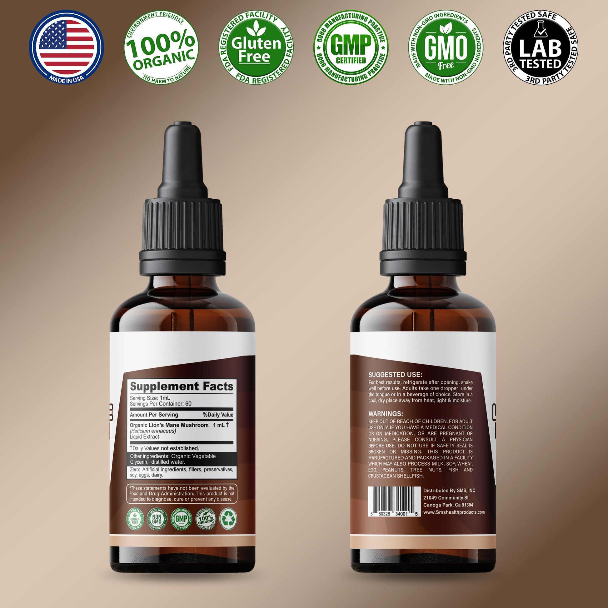Lion's Mane Mushroom Drops Supplement, Lions Mane Tincture, Natural SMSHEALTHPRODUCTS.comAu supplements
