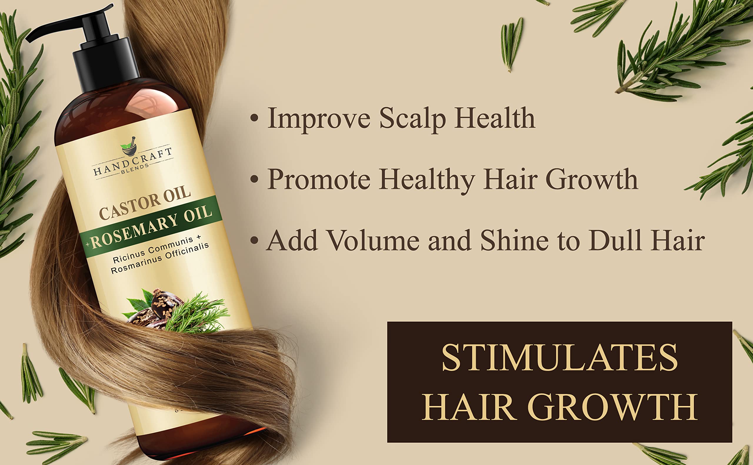 Handcraft Blends Castor Oil with Rosemary Oil for Hair Growth, Eyelashes, Eyebrows Handcraft BlendsAu supplements