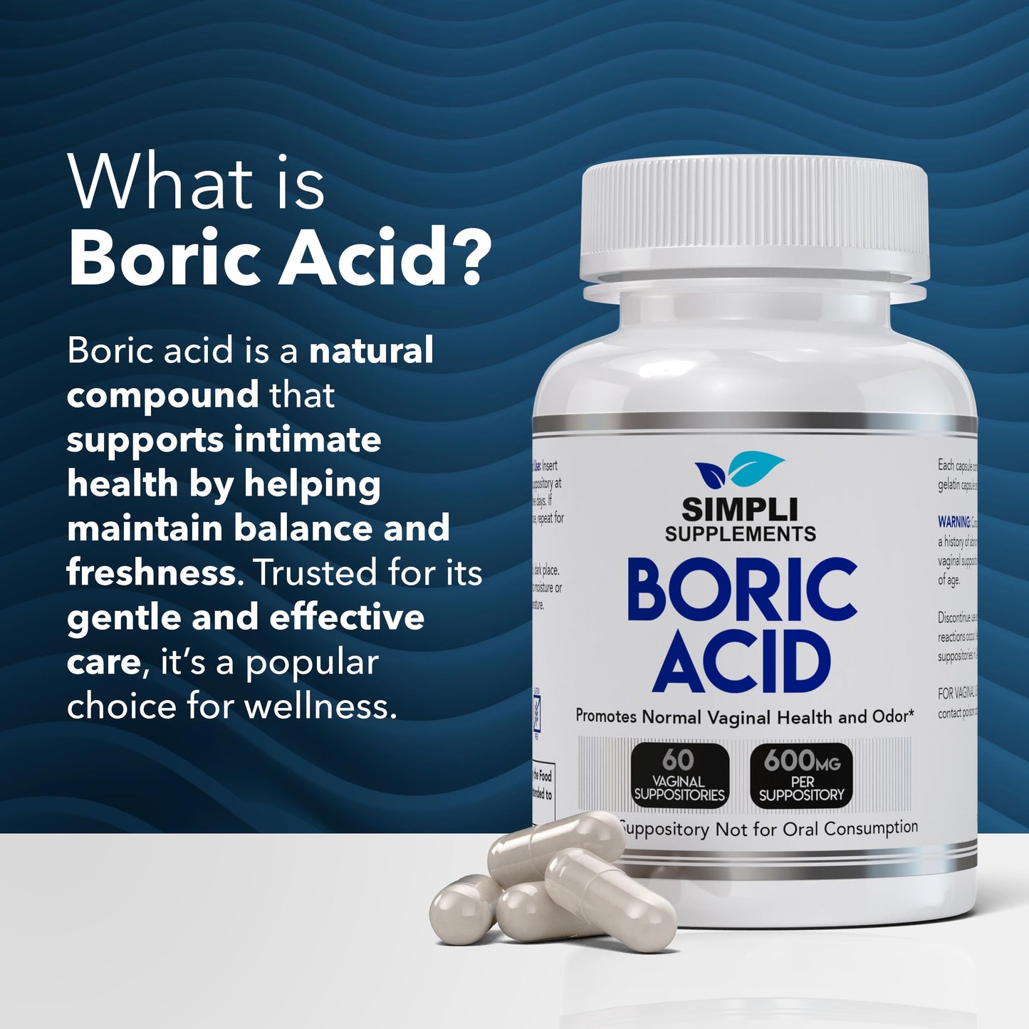 Simpli Supplements Boric Acid Suppositories for Women 600mg – 60 Count | Vaginal pH Balance Support | Feminine Care | Helps Maintain Freshness & Odor Control Simpli SupplementsUS supplements