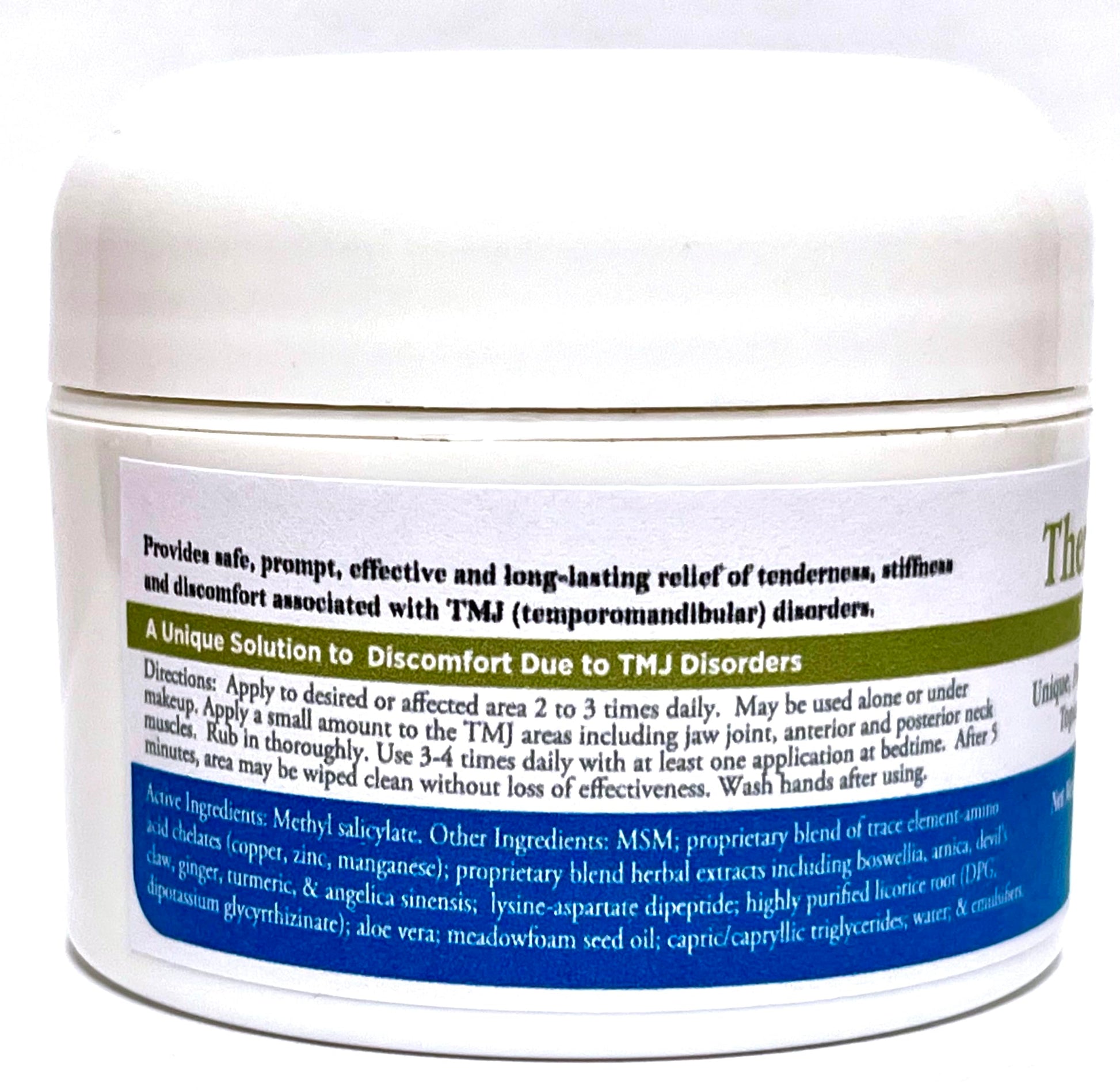 Theraflex RX® TMJ Cream (Doctor Formulated). This is a Patented Topical Cream which Provides Masseter Muscle and temporomandibular Joint Relief (TMJ) Theraflex RXAu supplements
