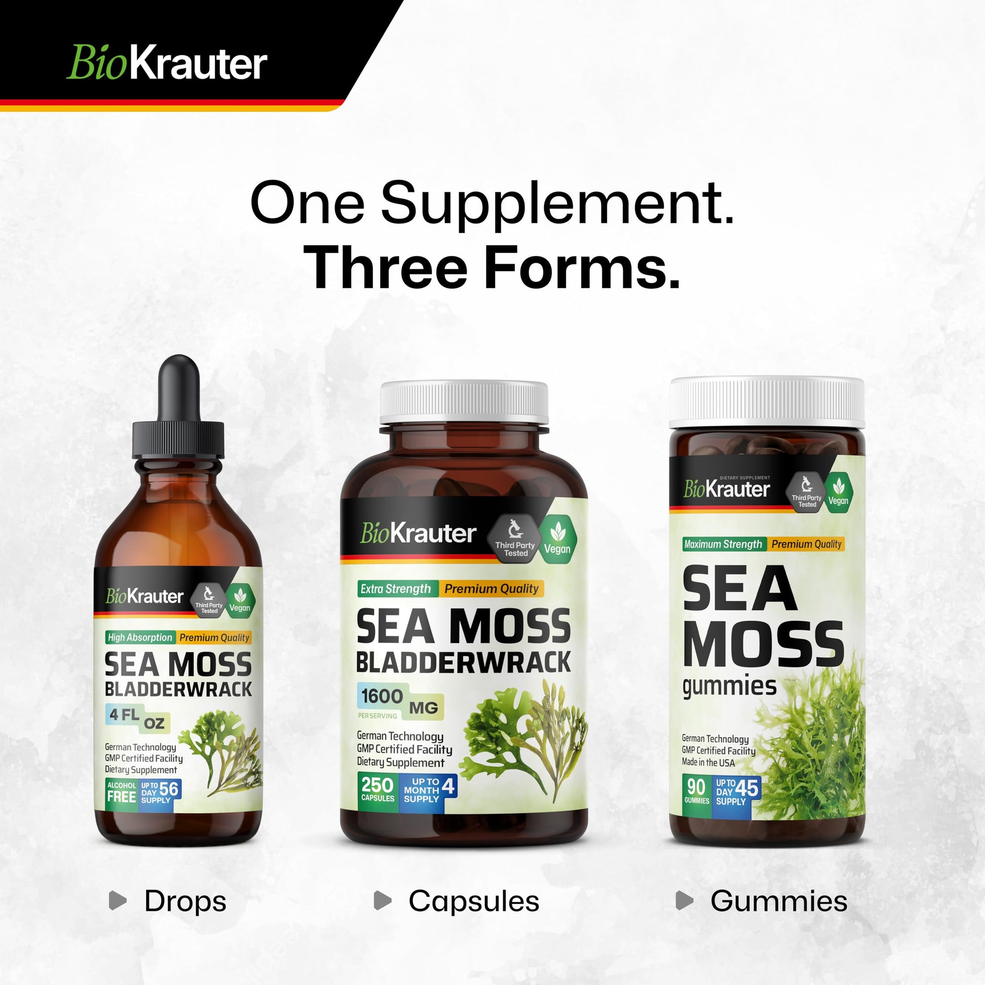 BIO KRAUTER® 3-in-1 Sea Moss for Thyroid Support - Vegan Sea Moss Gummies with Bladderwrack & Burdock Root for Women & Men - 90 Gummies Chondrus Crispus Formula, 45 Days of Supply, Mango Flavor BIO KRAUTERAu supplements
