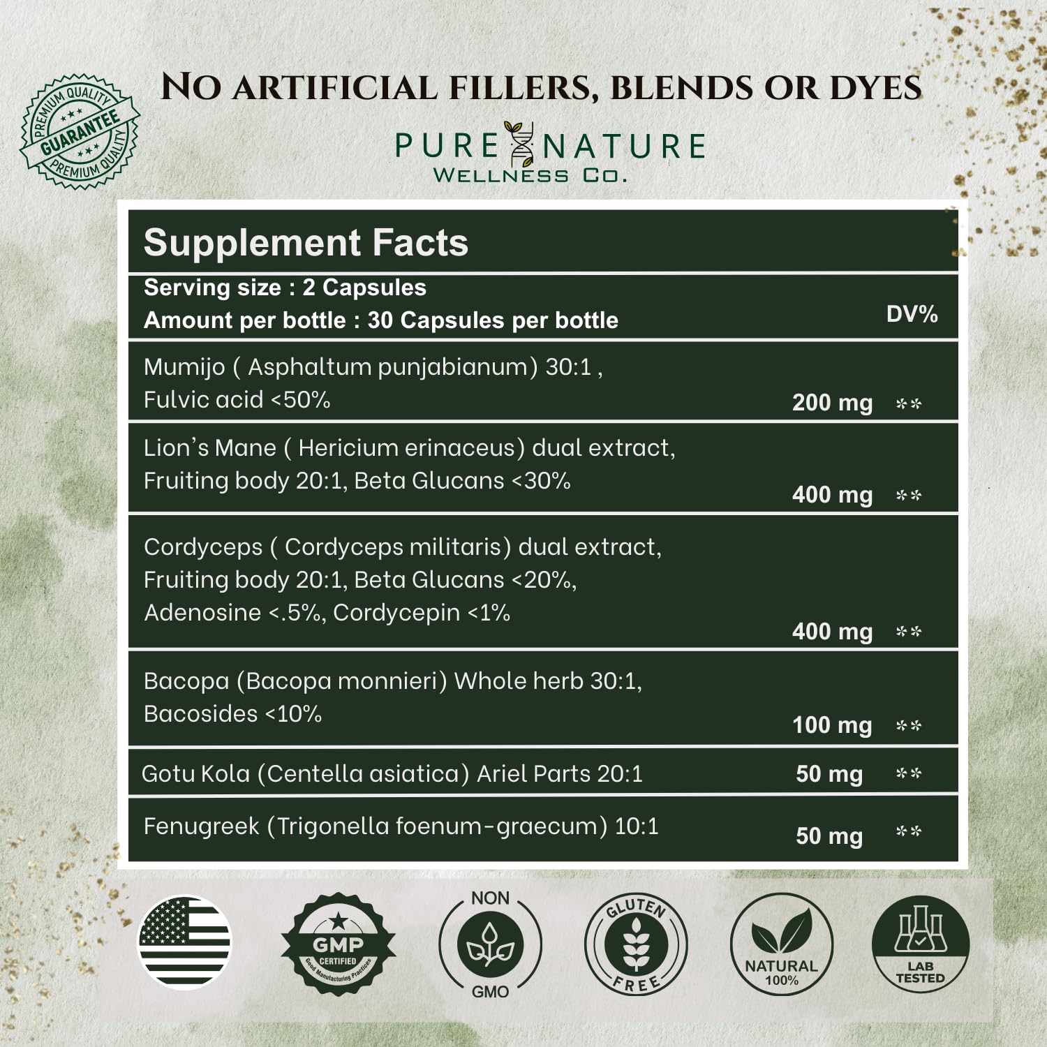 Focus + Energy + Performance Support-6-in-1 Mushroom Nootropic & Mitochondrial Complex-Advanced Brain Supplement-Natural Energy-Caffeine Free Biohack with Lion’s Mane,Cordyceps,Mumijo,Fenugreek Pure Nature Wellness Co.Au supplements