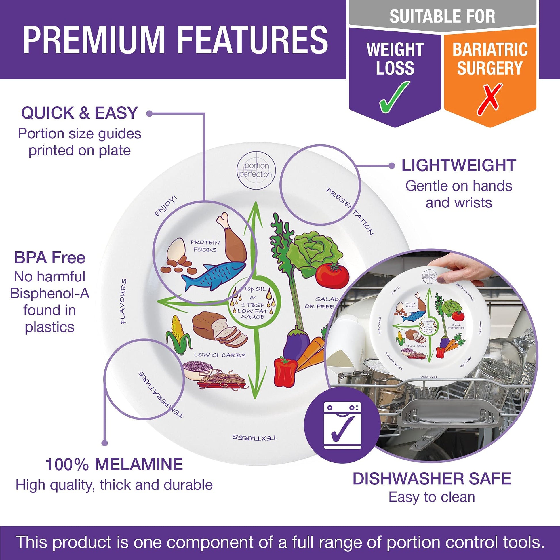 Portion Perfection Melamine 2 Pack 10” Portion Plates for Adults with Low Calorie Meal Plan Portion PerfectionAu supplements