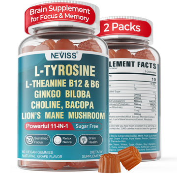 11-IN-1 Brain Supplement for Memory and Focus with L-Tyrosine L-Theanine, Methylated B12 & B6, Lion's Mane Mushroom, Ginkgo Biloba, Bacopa Monnieri, Choline for Focus, Nootropic, Energy, 2Packs NEVISSAu supplements