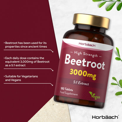 Beetroot Tablets 3000mg | 180 Count | High Strength 5:1 Extract Supplement | Nitric Oxide HorbäachUS supplements