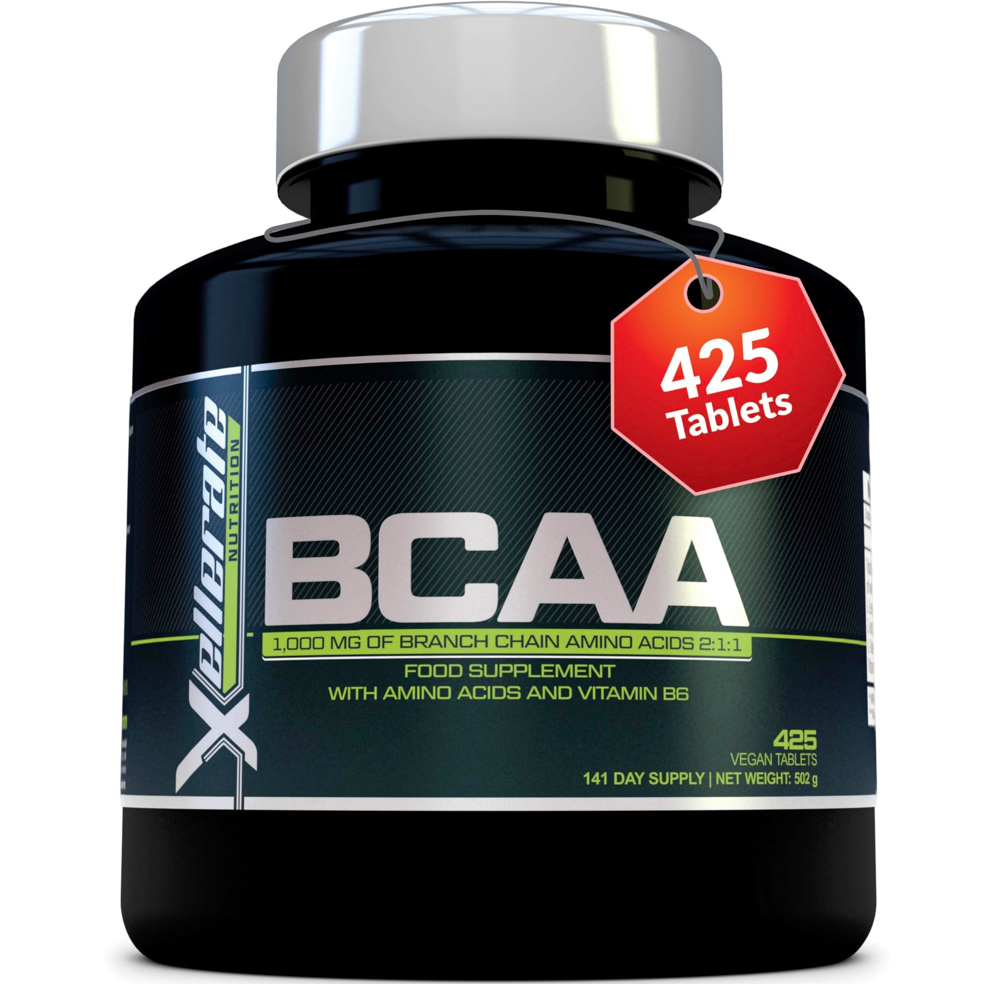BCAA 1000mg - 425 Vegan Tablets - 3000mg Daily Serving - 141 Day Supply - 2:1:1 BCAAs Xellerate NUTRITIONUS supplements