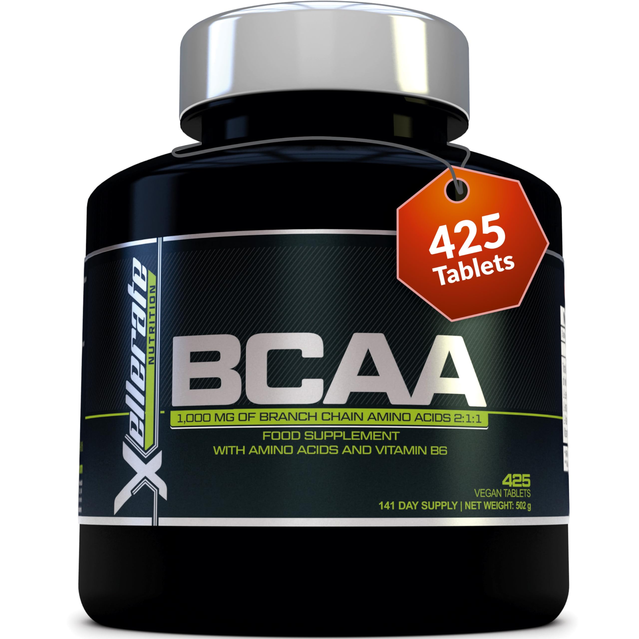 BCAA 1000mg - 425 Vegan Tablets - 3000mg Daily Serving - 141 Day Supply - 2:1:1 BCAAs Xellerate NUTRITIONUS supplements