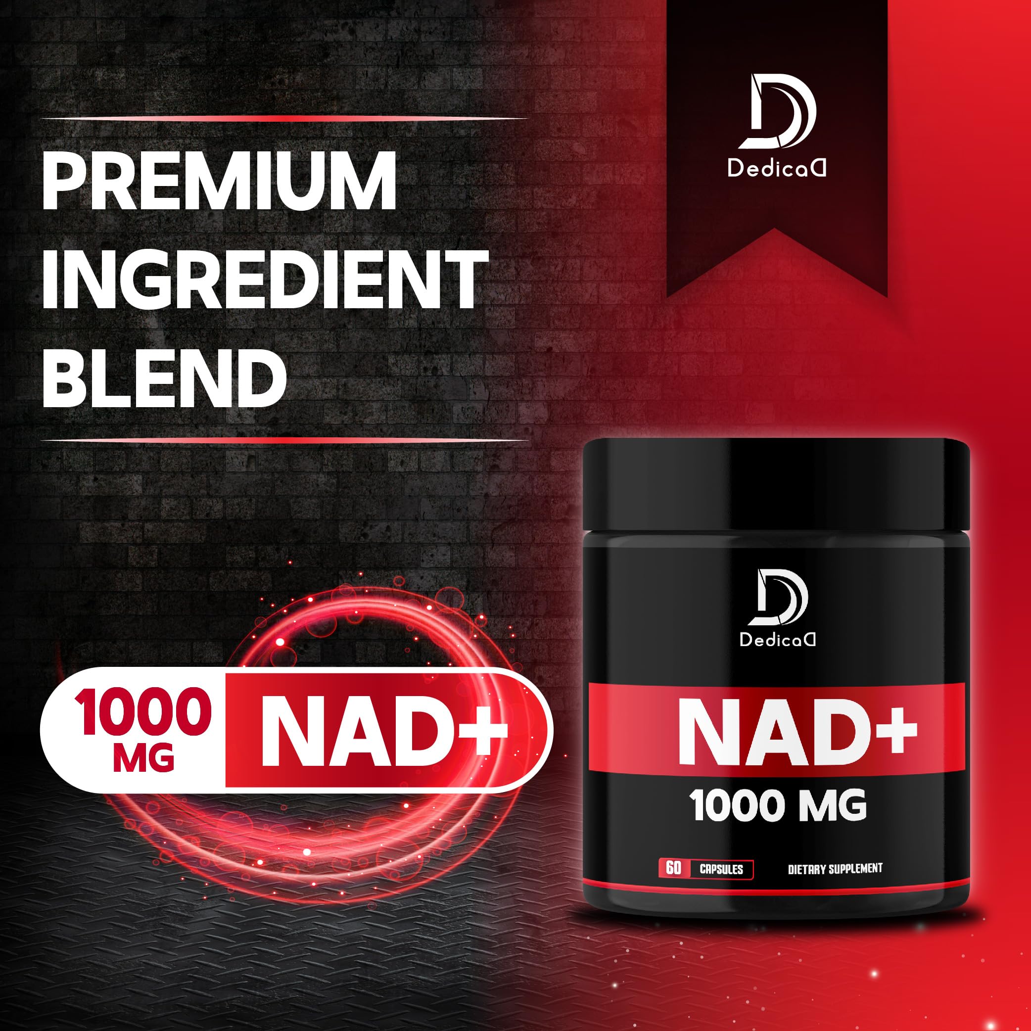 DEDICAD NAD Supplement 1000 mg - Pure NAD Supplement - Energy and DNA Repair, Aging Defense, Brain Function - 60 Capsules DEDICADAu supplements