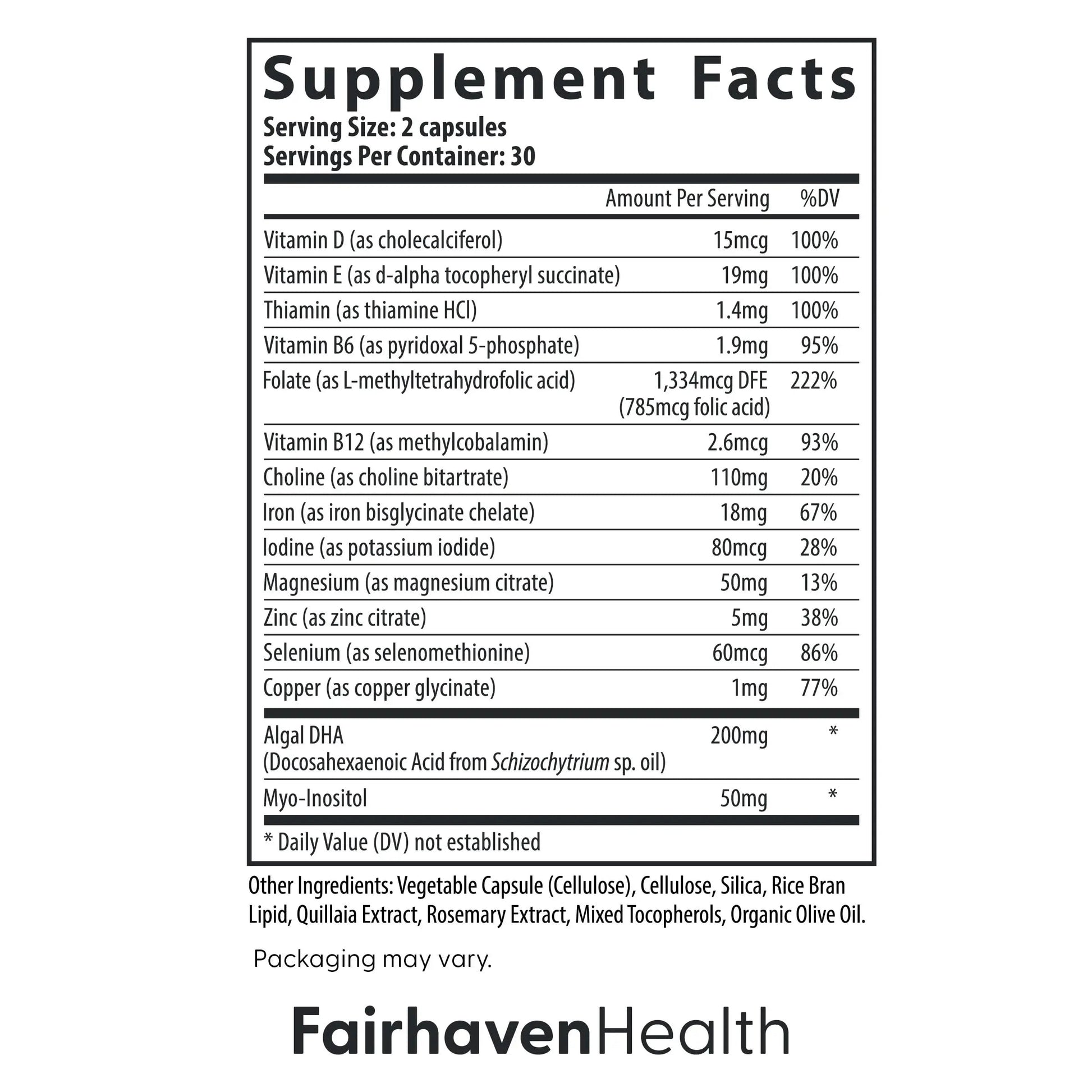 Fairhaven Health Prenatal Multivitamin Essentials with DHA | Prenatal Vitamins + DHA, Choline, Myo-Inositol | Fairhaven HealthAu supplements