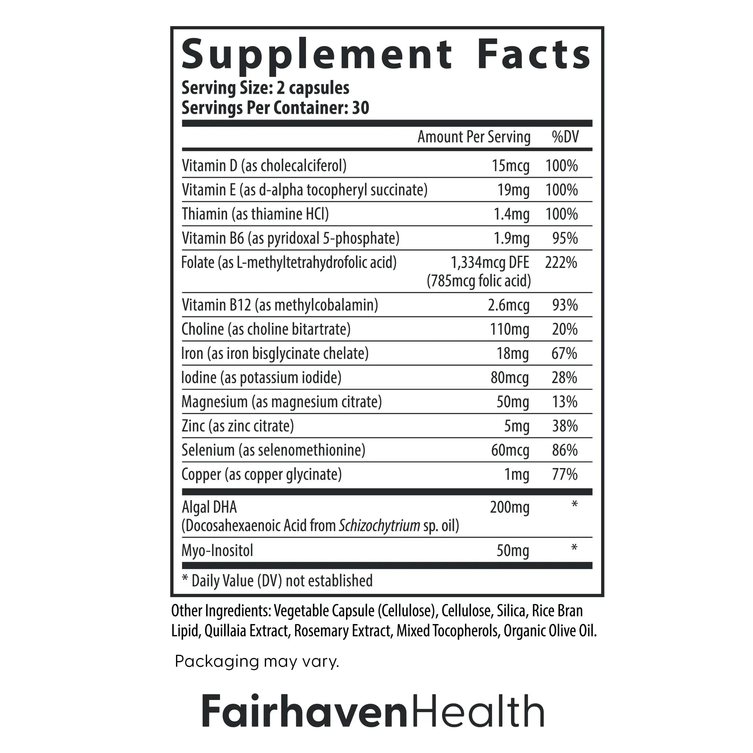 Fairhaven Health Prenatal Multivitamin Essentials with DHA | Prenatal Vitamins + DHA, Choline, Myo-Inositol | Fairhaven HealthAu supplements