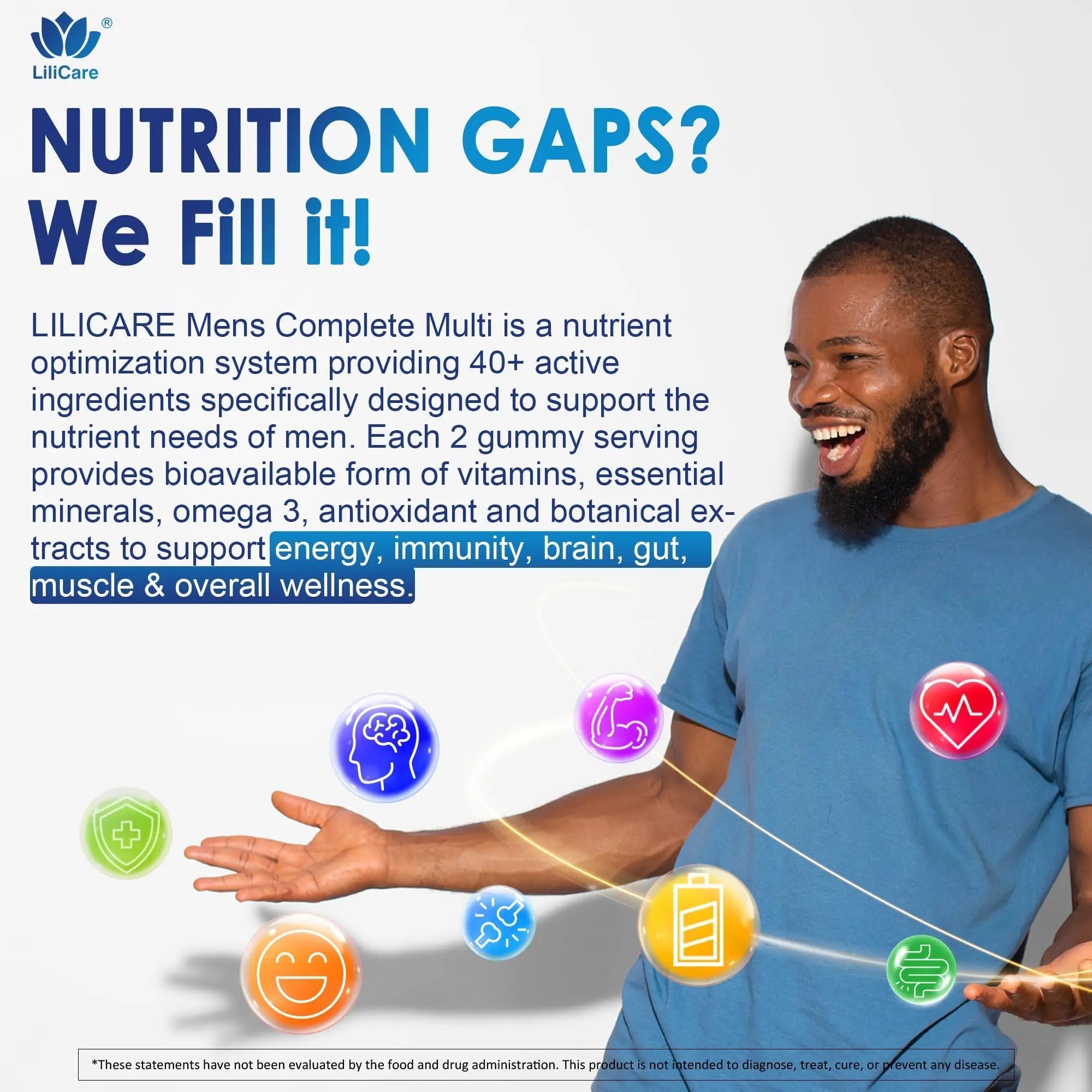 Mens Multivitamins Gummies, Methylated Multivitamin for Men, B Complex, Minerals, Vegan Omega 3, Probiotic, Enzyme LILICAREAu supplements