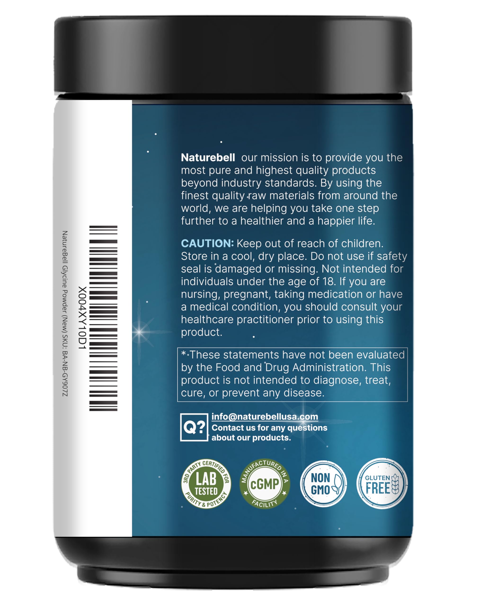 Glycine Powder, 300 Servings (2 lb) – 3,000 mg Free-Form Glycine Per Serving – Unflavored Pure Powder – Non-GMO, cGMP Manufactured NatureBellAu supplements