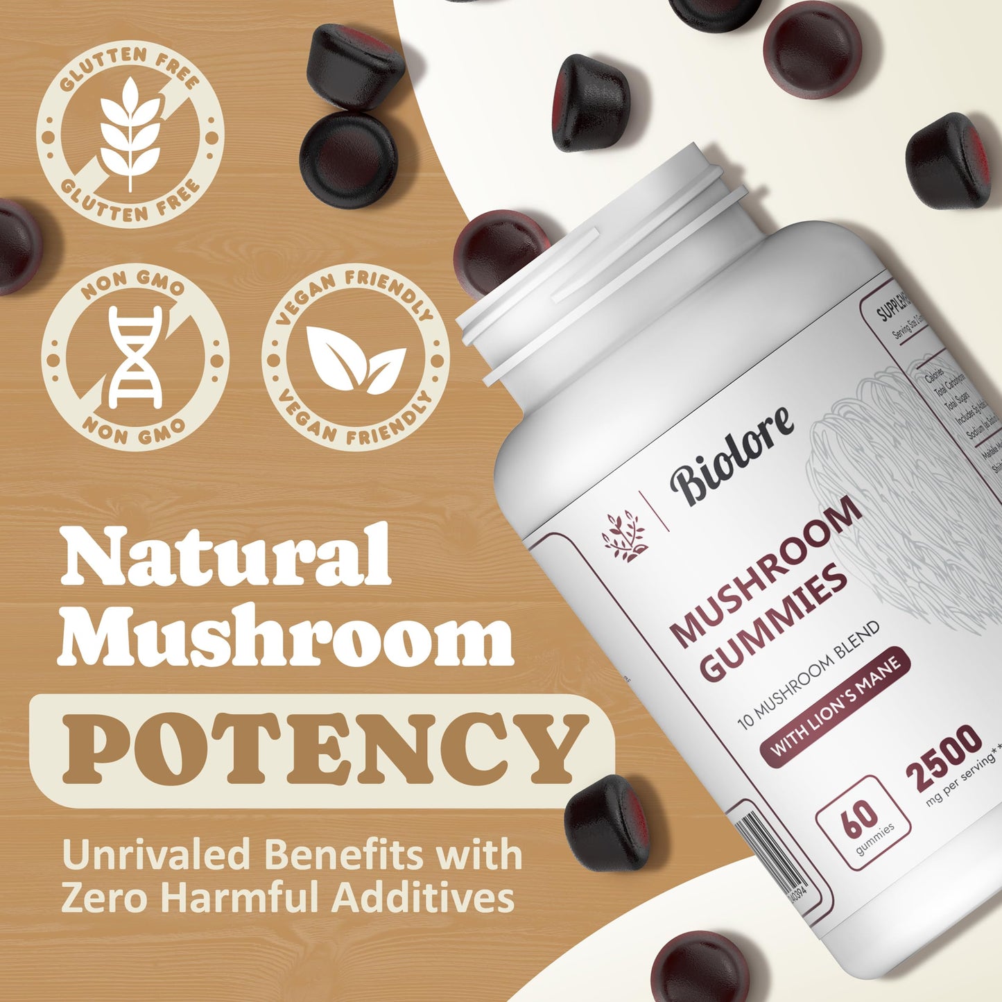 Biolore Mushroom Complex Gummies: 10 Powerful Mushrooms with Chaga, Lions Mane BioloreUS supplements