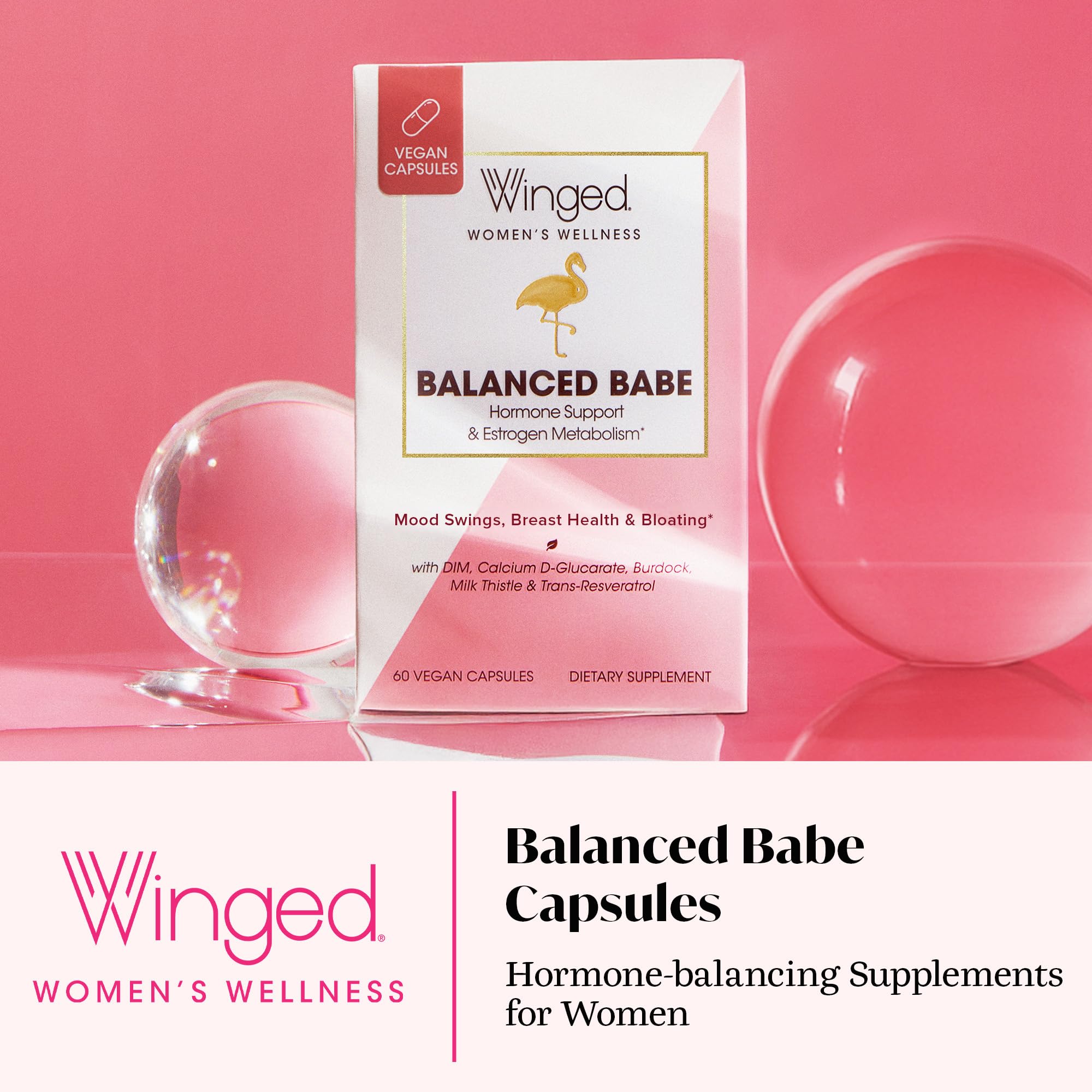 Winged Wellness Balance Babe, Hormone Balance & Estrogen Detox Supplement for Women - 100mg DIM & Calcium D-Glucarate & Milk Thistle for PMS Bloating, Cramps, Mood & Hormonal Acne Support, 60 Capsules Winged WellnessAu supplements