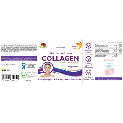 Swedish Nutra Liquid Bovine Collagen - Pack of 500ml, 20 Day Supply | Sugar Free Berry Flavour Swedish NutraUS supplements