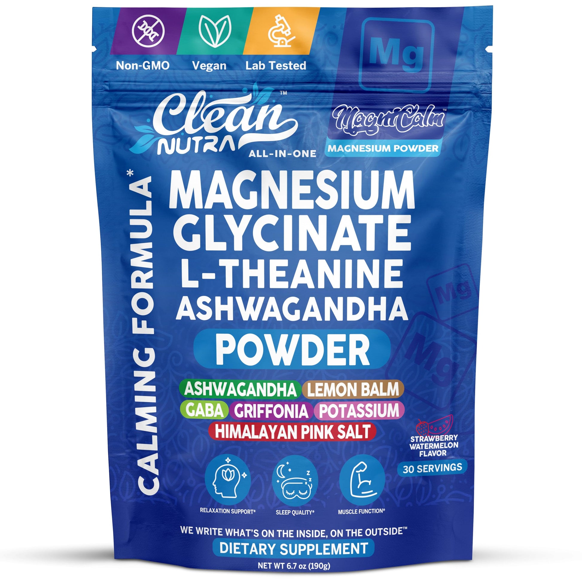 Magnesium Glycinate Powder Supplement + L Theanine Ashwagandha Glycine Apigenin Lemon Balm GABA 5HTP Pink Salt Potassium L Tryptophan Calcium | Powdered Sleep Aid Calm Trace Minerals Vitamin Clean NutraceuticalsAu supplements