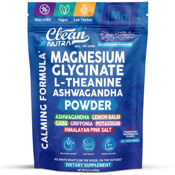 Magnesium Glycinate Powder Supplement + L Theanine Ashwagandha Glycine Apigenin Lemon Balm GABA 5HTP Pink Salt Potassium L Tryptophan Calcium | Powdered Sleep Aid Calm Trace Minerals Vitamin Clean NutraceuticalsAu supplements