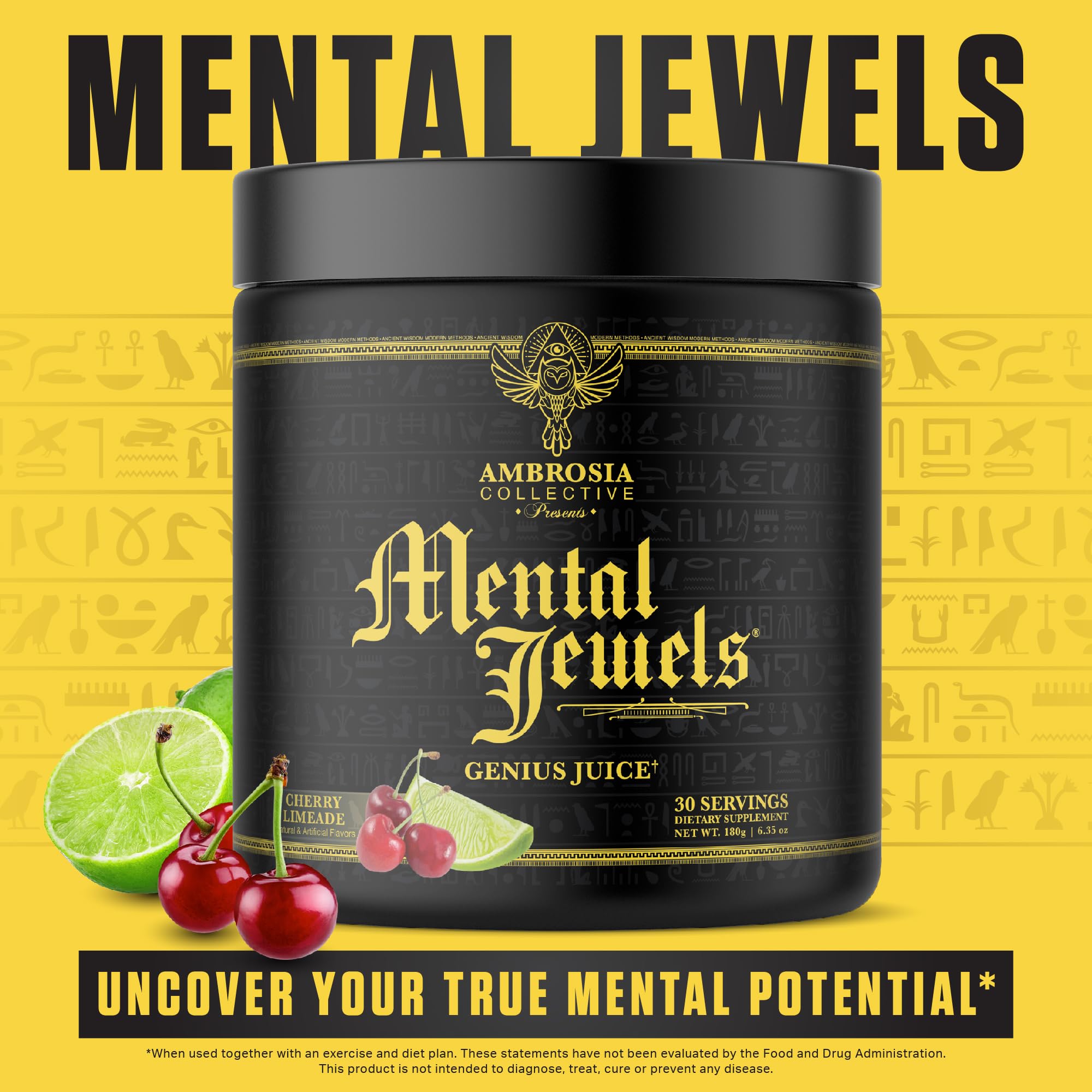 Ambrosia Mental Jewels Nootropic Brain Supplement Powder | Alpha GPC, Bacopa & Phosphatidylserine | Memory, Focus & Concentration Support | 30 Servings | Cherry Limeade AmbrosiaAu supplements