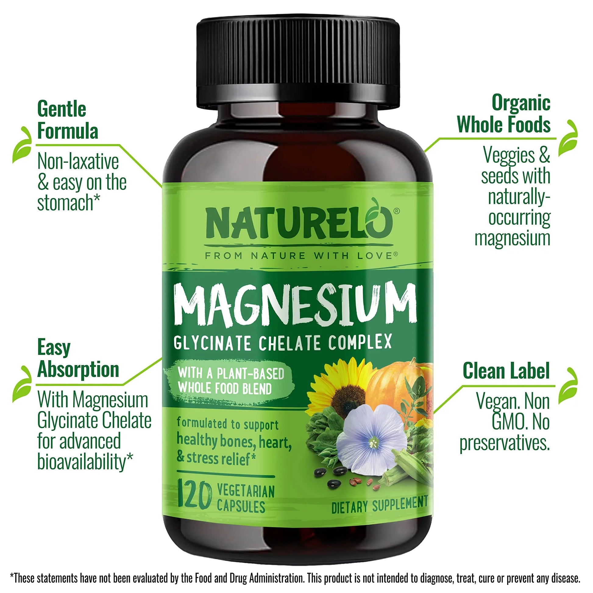 NATURELO One Daily Multivitamin for Men with Vitamins, Minerals & Organic Whole Foods - 60 Capsules and Magnesium Glycinate Chelate Complex NATURELOAu supplements