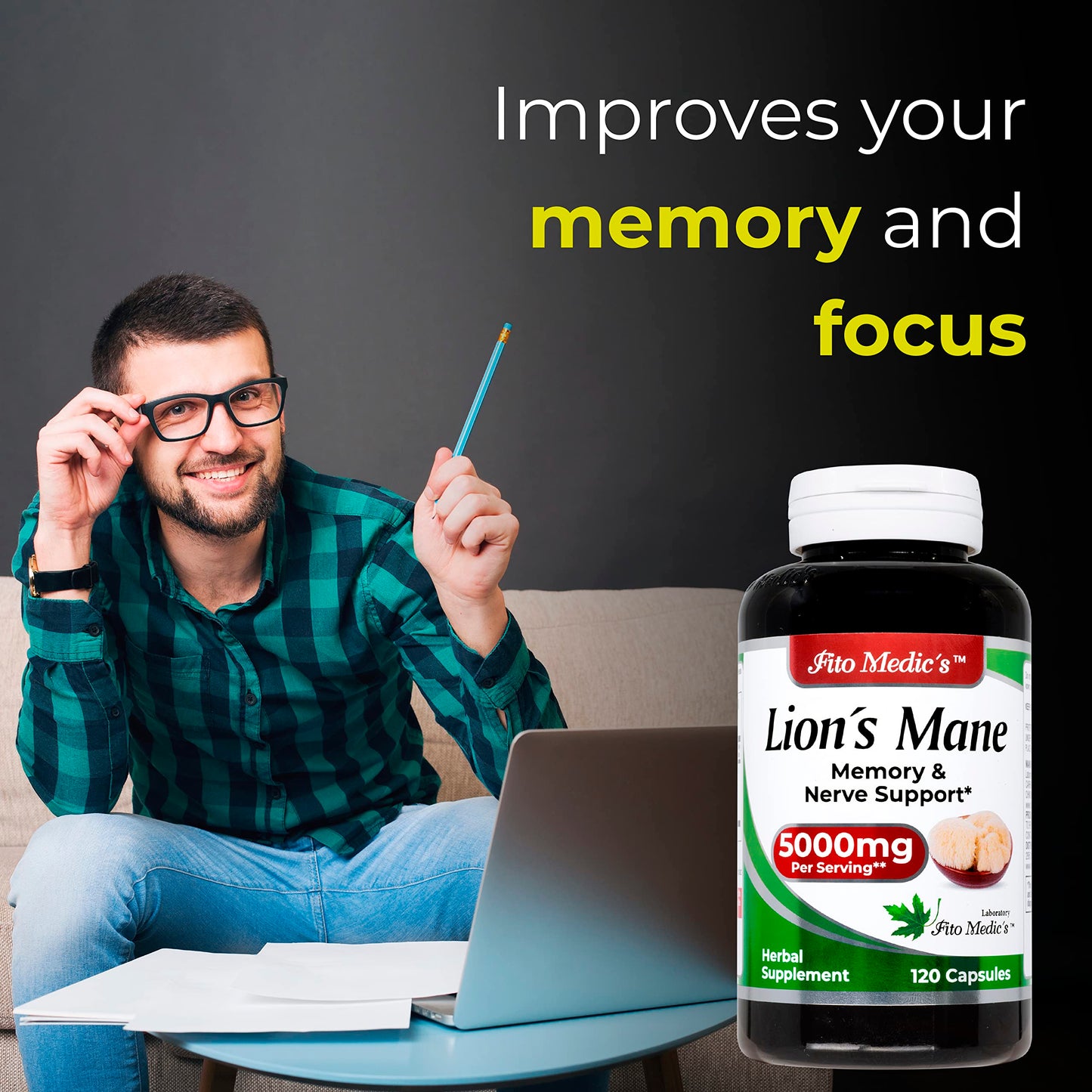 Lab | Lions Mane | 5000 mg per Serving | 120 Capsules | lions mane supplement | lions mane FITO MEDIC'SUS supplements
