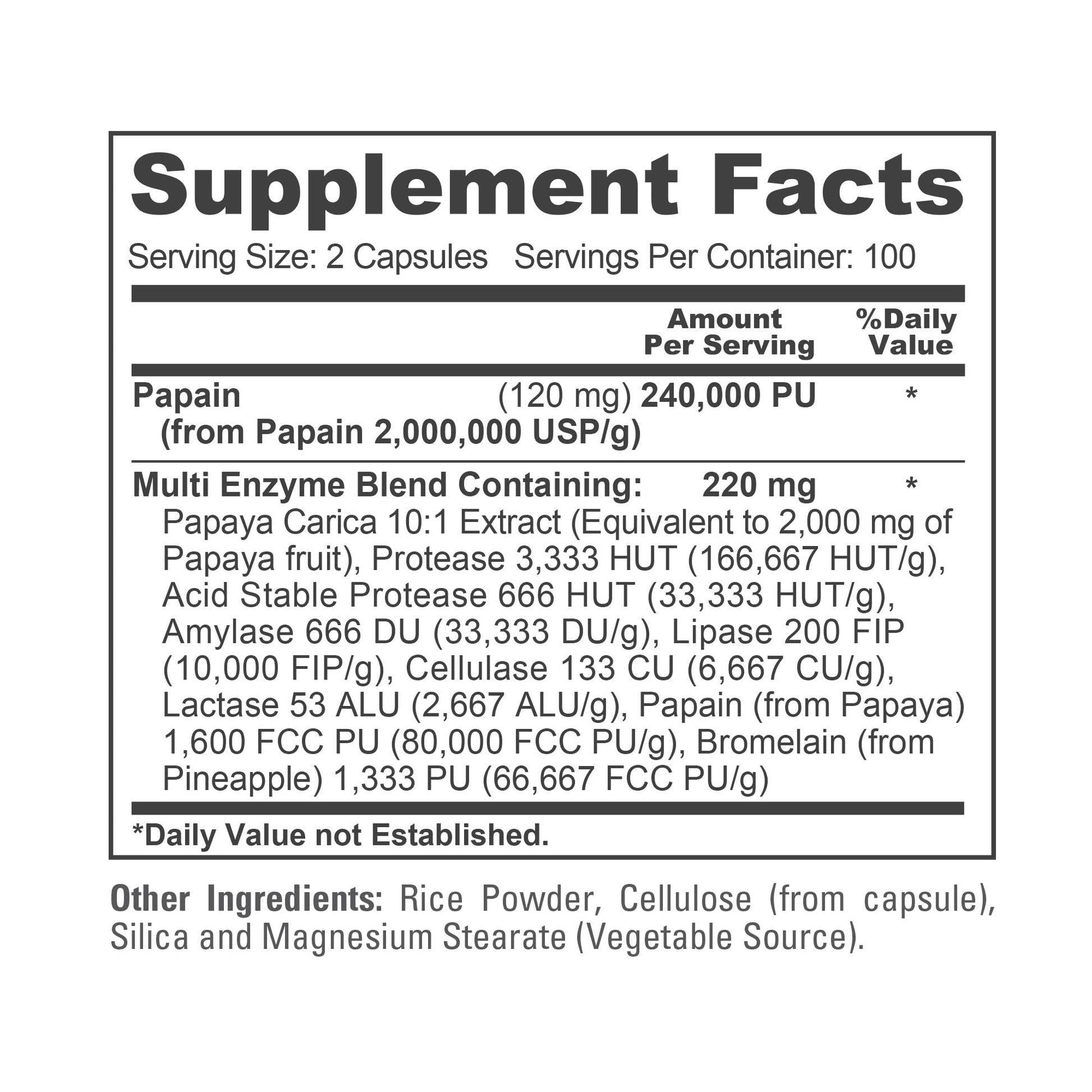 NusaPure Papaya Papain Enzyme Complex 240,000 PU - 200 Veggie Caps - Suitable for Vegetarian, Vegan Non-GMO NusaPureAu supplements