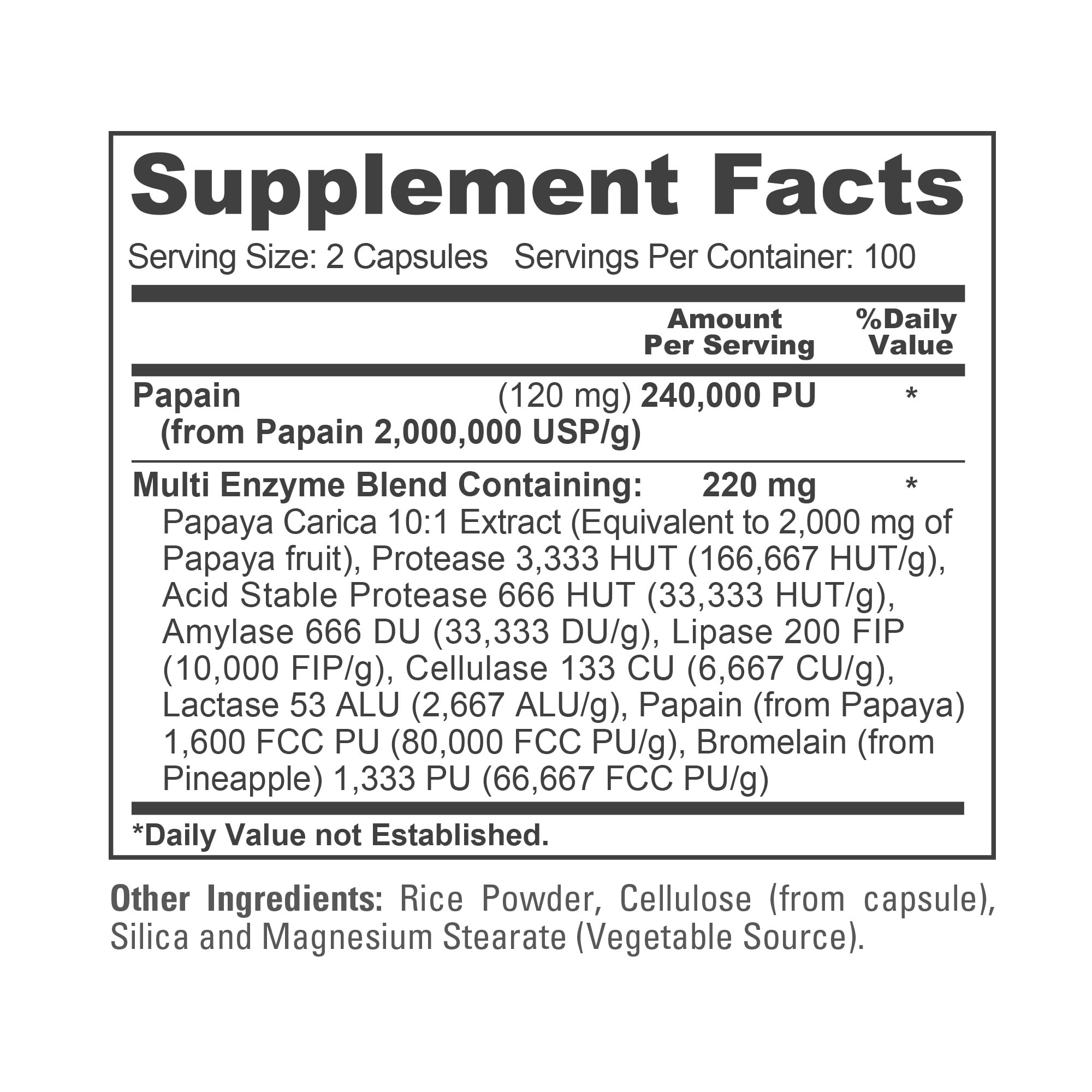 NusaPure Papaya Papain Enzyme Complex 240,000 PU - 200 Veggie Caps - Suitable for Vegetarian, Vegan Non-GMO NusaPureAu supplements