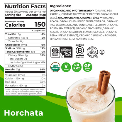 Orgain Organic Vegan Protein Powder, Horchata - 21g of Plant Based Protein, Low Net OrgainUS supplements