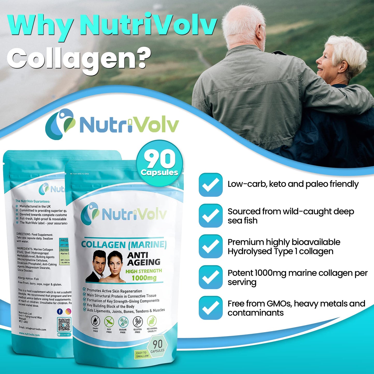 Nutrivolv Collagen Marine (1000mg) Supplement for Skin , Anti Ageing NutrivolvUS supplements