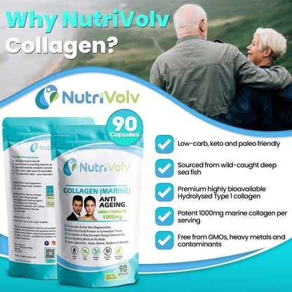 Nutrivolv Collagen Marine (1000mg) Supplement for Skin , Anti Ageing NutrivolvUS supplements