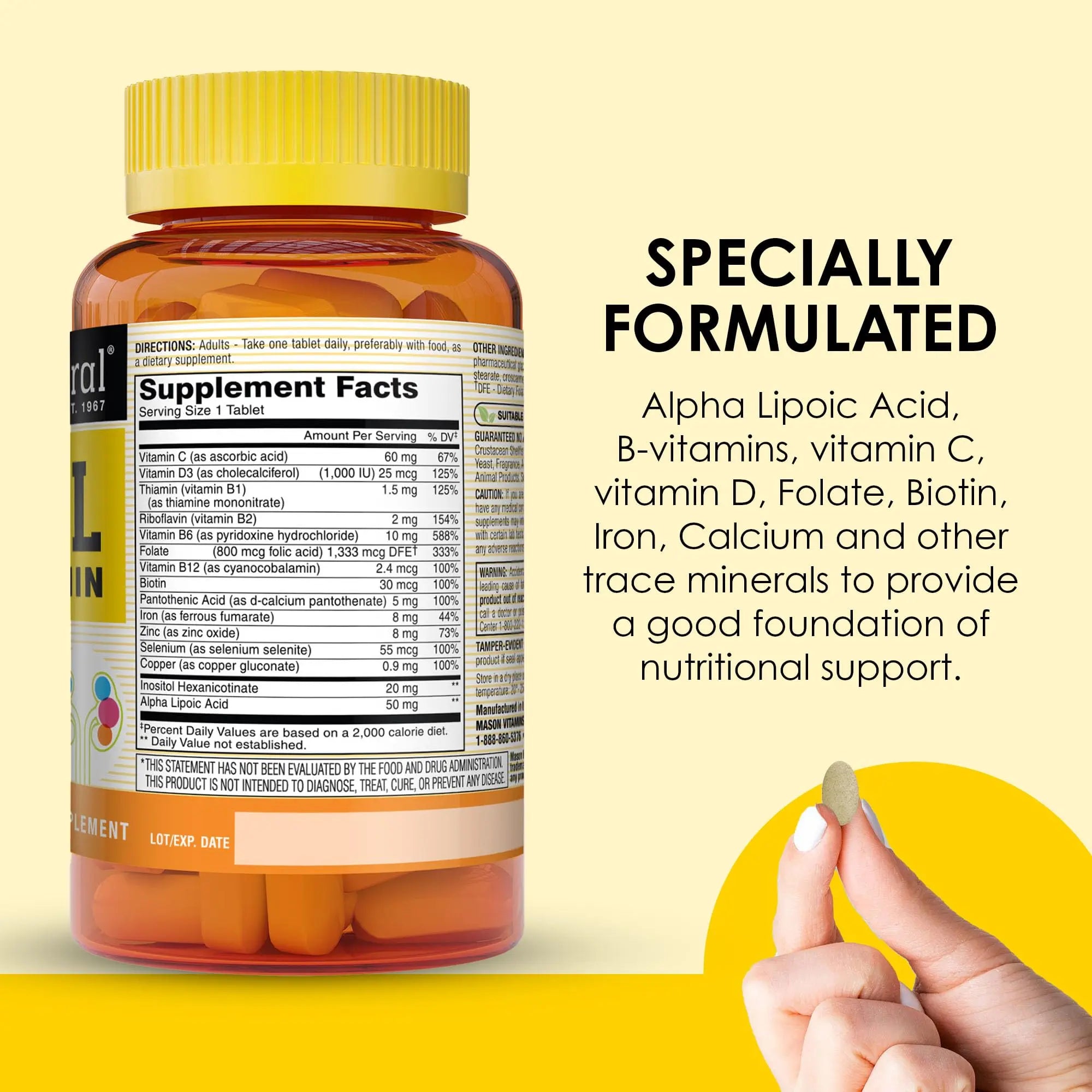 MASON NATURAL Renal Multivitamin, with ALA, Biotin, & B Vitamins for Daily Support,100 Caplets MASON NATURALAu supplements