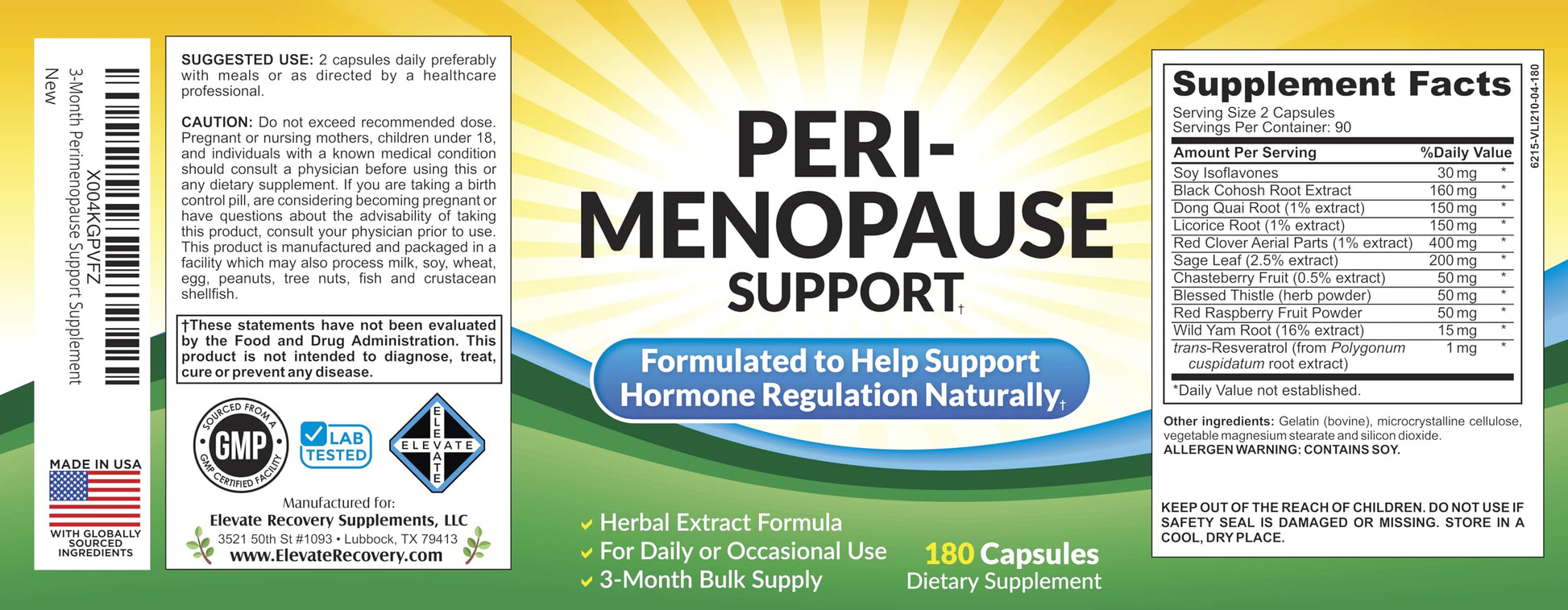 Perimenopause Support (3-Month) Supplement Blend | Women's Health & Hormone Support with 11 Herbs & Extracts | Female Hormonal Balance Supplements | 90-Day Bulk Supply | 180 Capsules Elevate Recovery SupplementsAu supplements