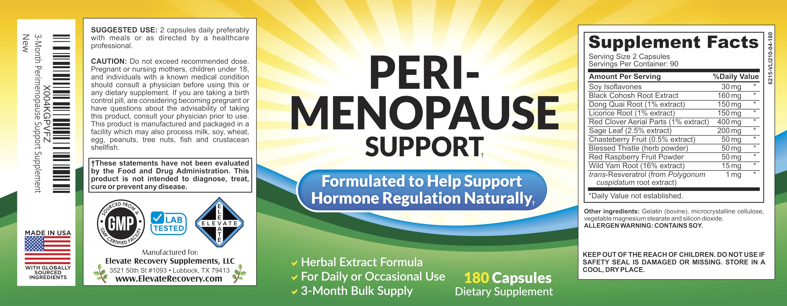 Perimenopause Support (3-Month) Supplement Blend | Women's Health & Hormone Support with 11 Herbs & Extracts | Female Hormonal Balance Supplements | 90-Day Bulk Supply | 180 Capsules Elevate Recovery SupplementsAu supplements