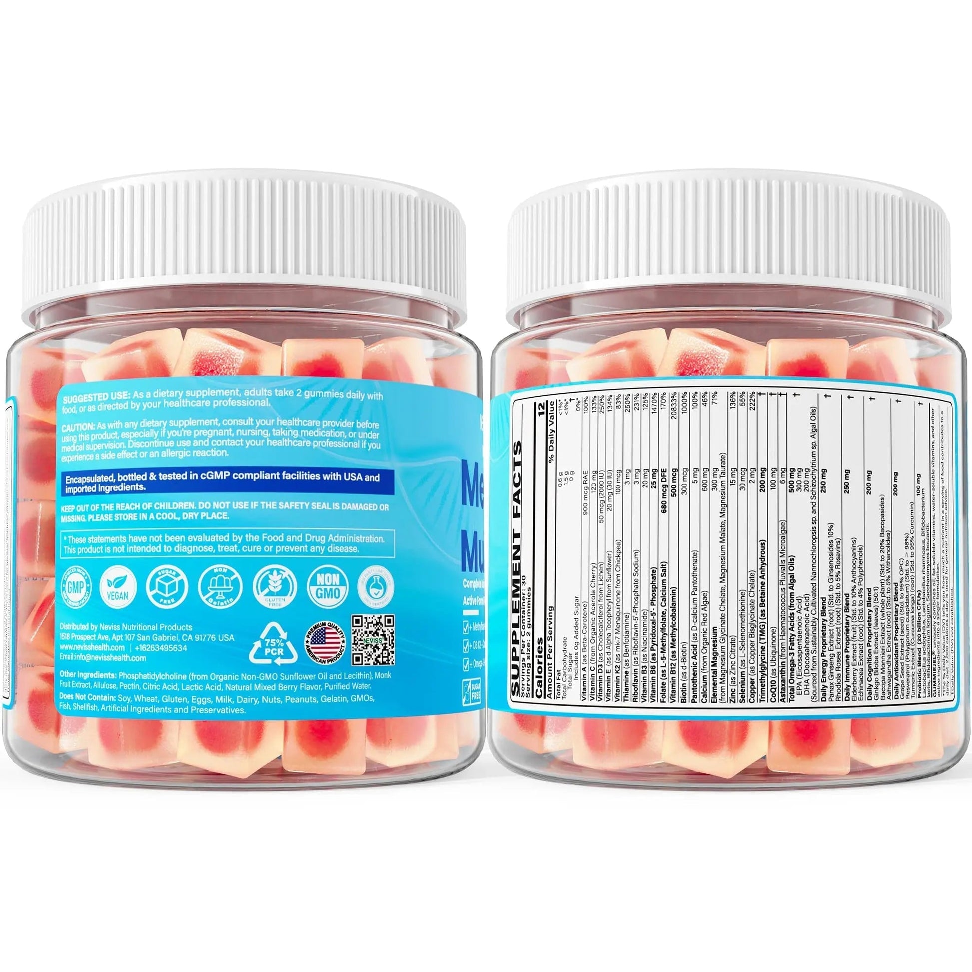 Methylated Multivitamin for Women & Men Gummies w/ Omega-3, Calcium, D3 K2, Methylfolate & B12, TMG, Daily Vitamin A, C, E, B Complex, Magnesium, CoQ10 NEVISSAu supplements